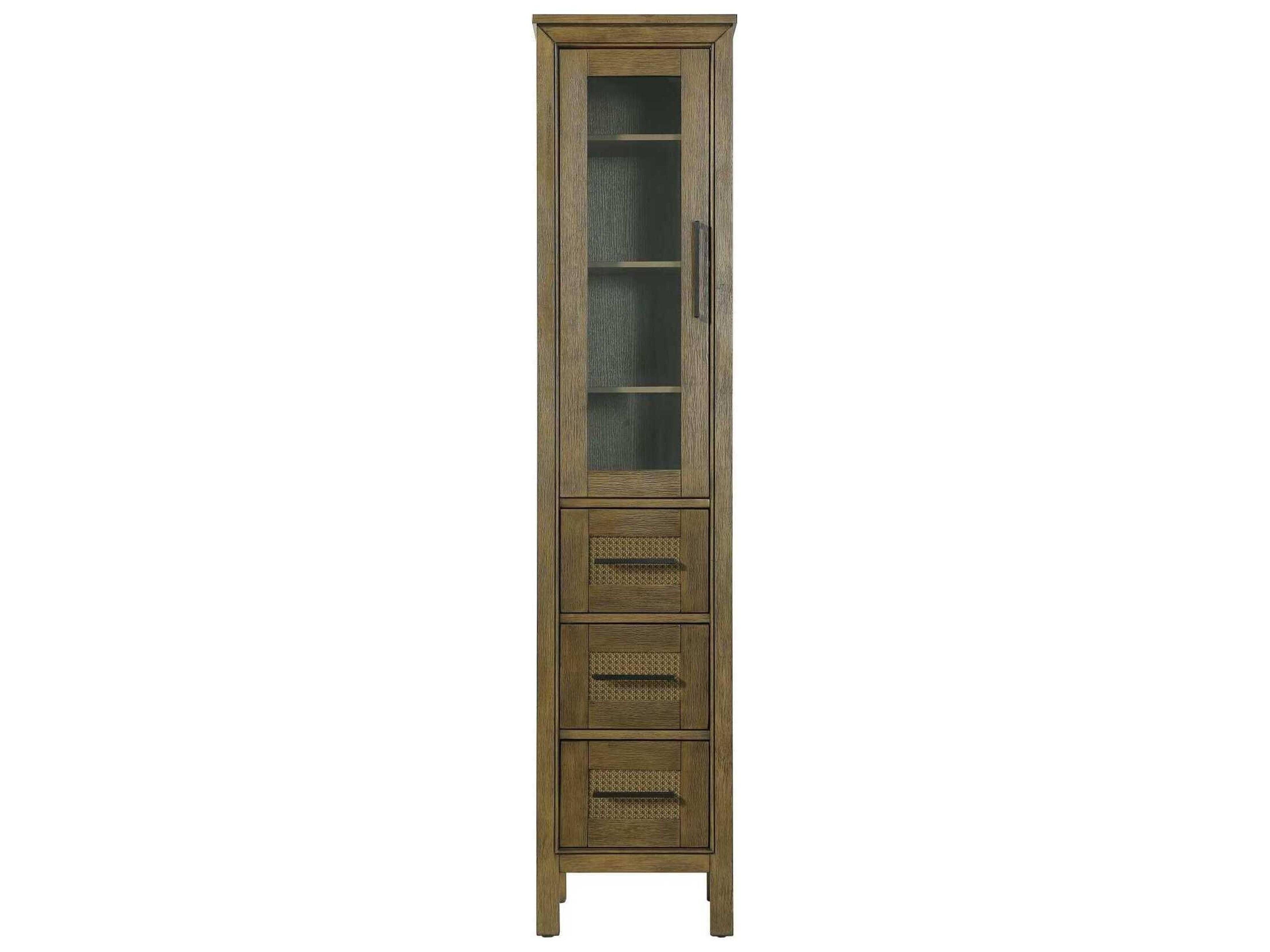 Alina Hazel Oak Brown Rubberwood Bath Storage Glass Cabinet