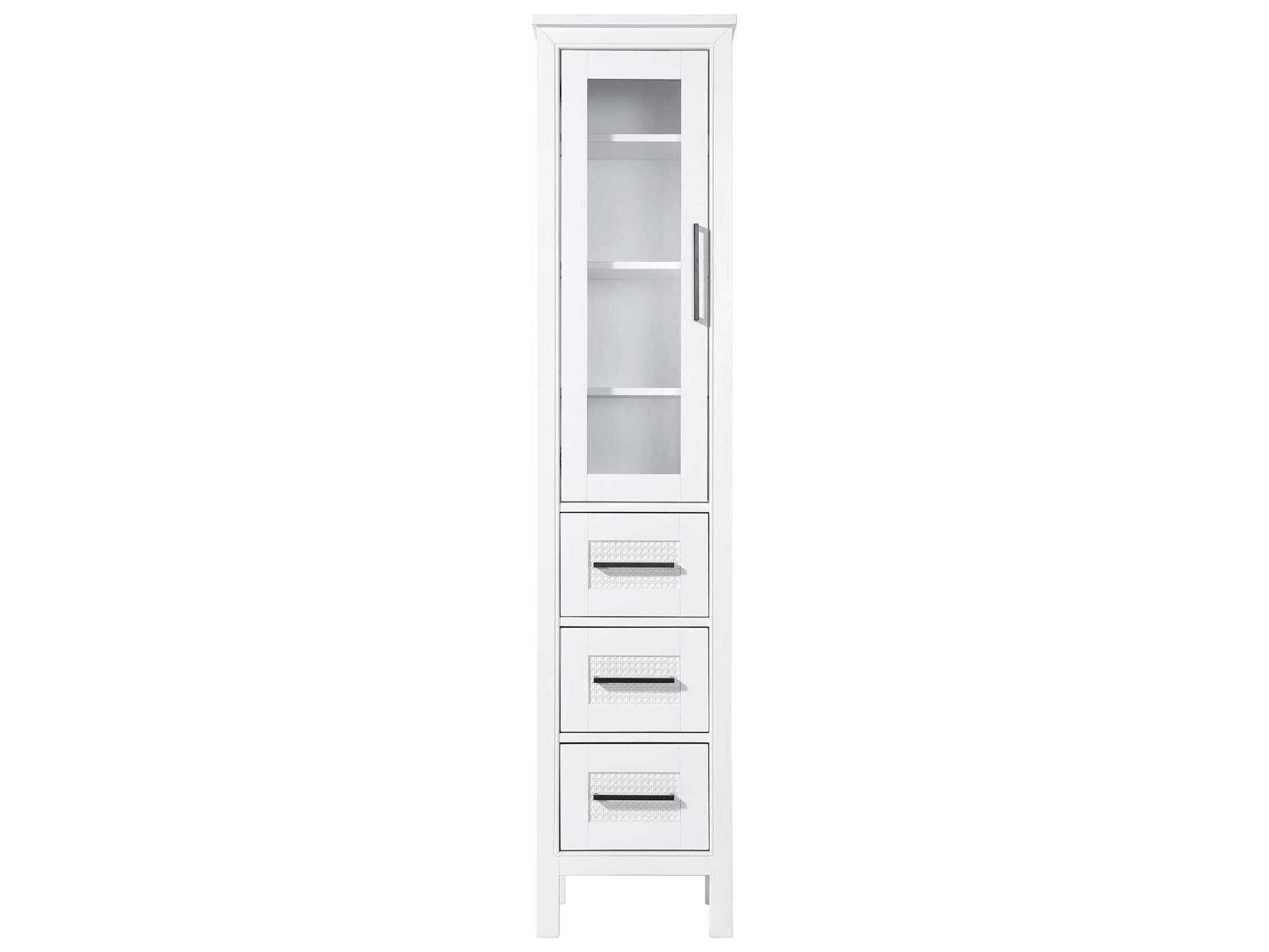 Alina White Rubberwood Bath Storage Glass Cabinet