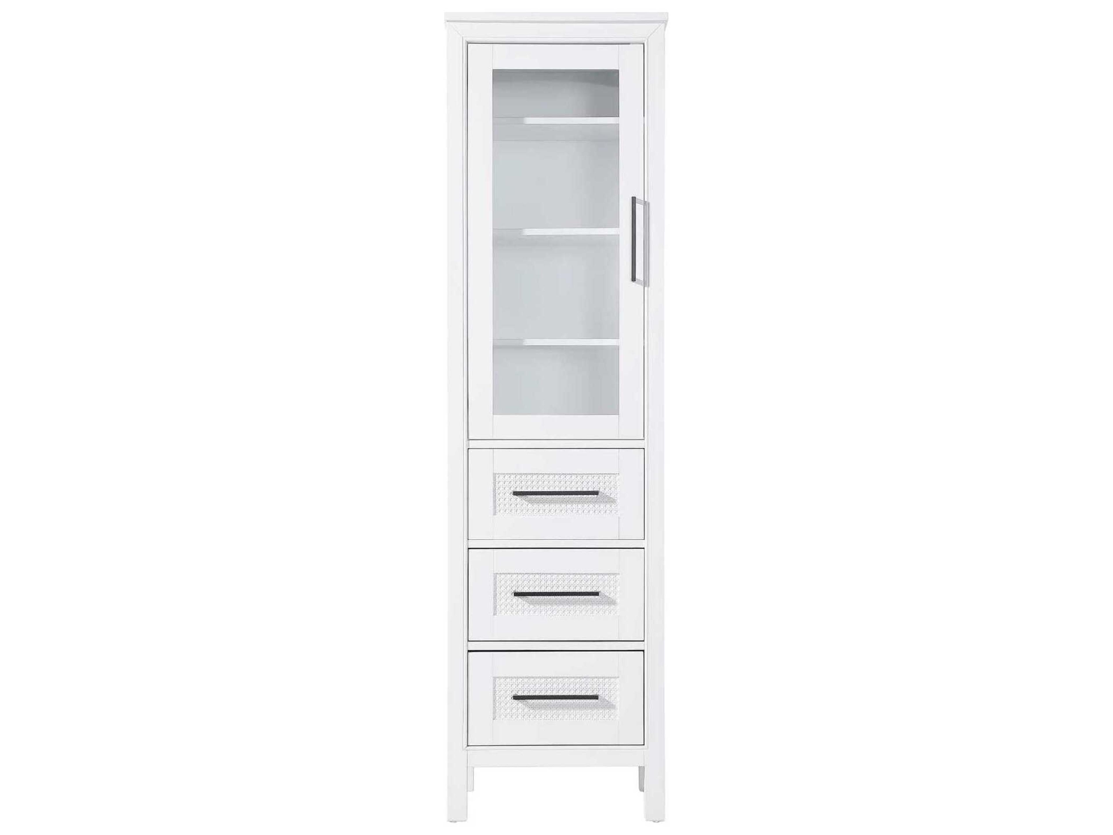 Alina White Rubberwood Bath Storage Glass Cabinet