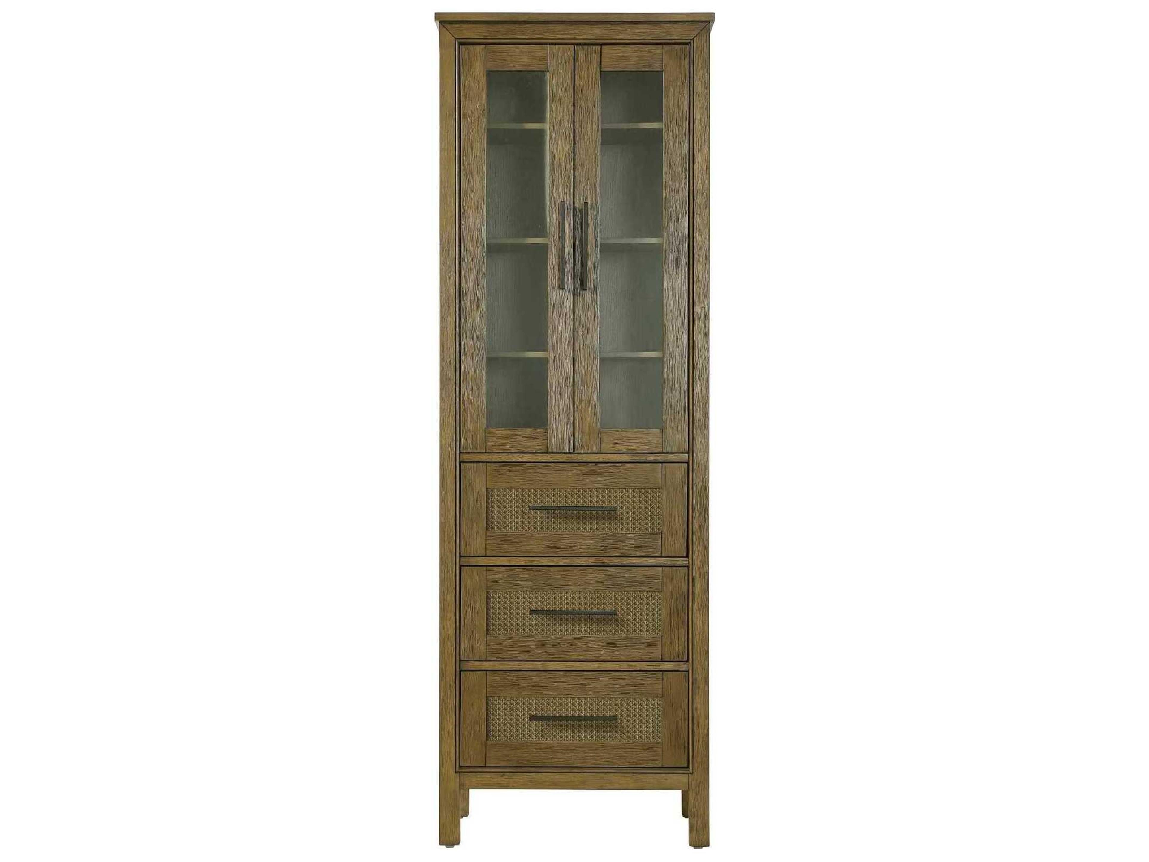 Alina Hazel Oak Brown Rubberwood Bath Storage Glass Cabinet