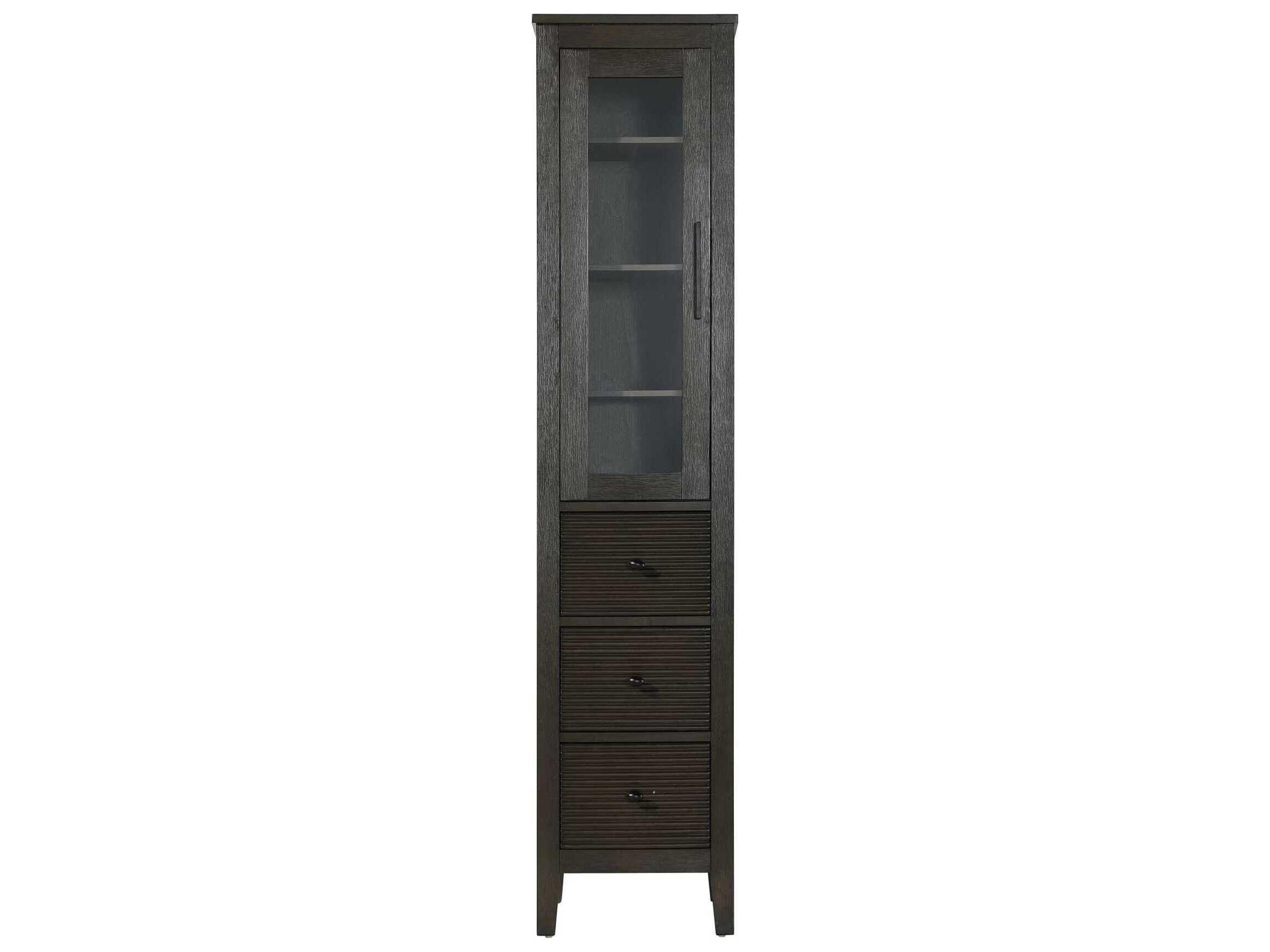 Blakely Chocolate Oak Brown Rubberwood Bath Storage Glass Cabinet
