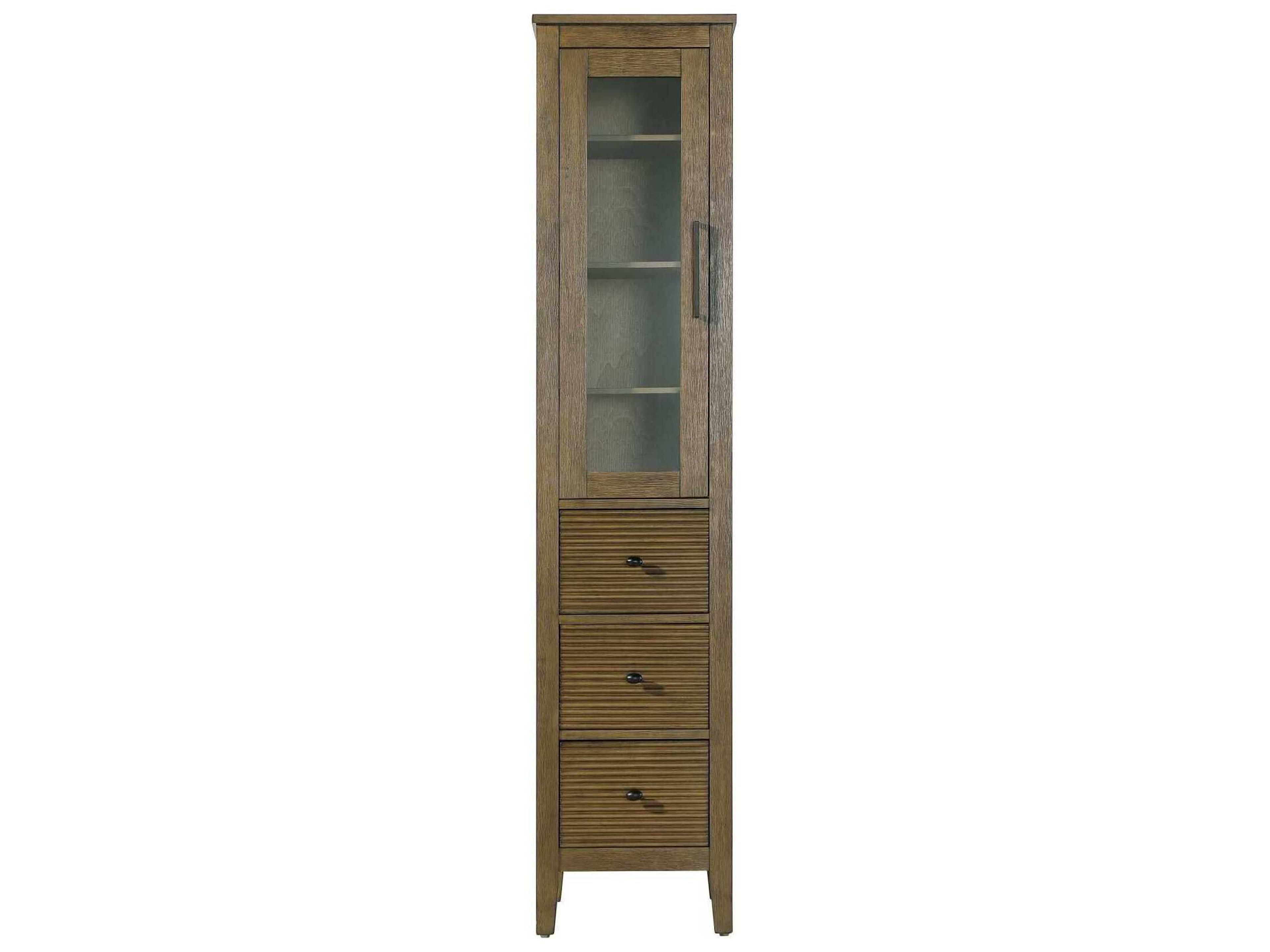 Blakely Hazel Oak Brown Rubberwood Bath Storage Glass Cabinet