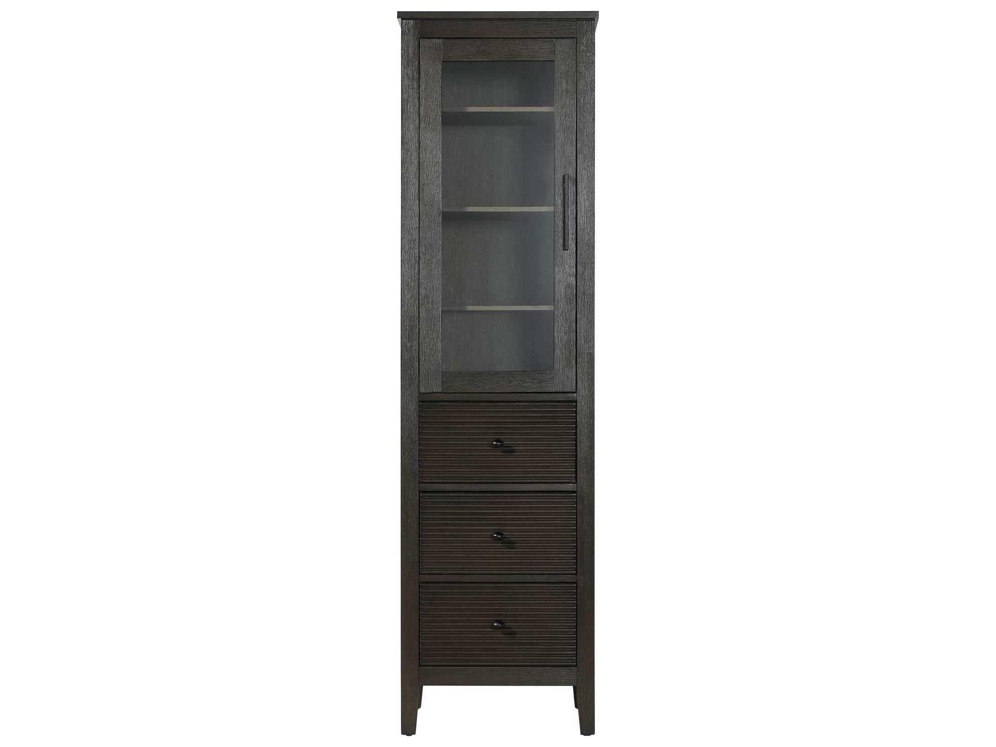 Blakely Chocolate Oak Brown Rubberwood Bath Storage Glass Cabinet