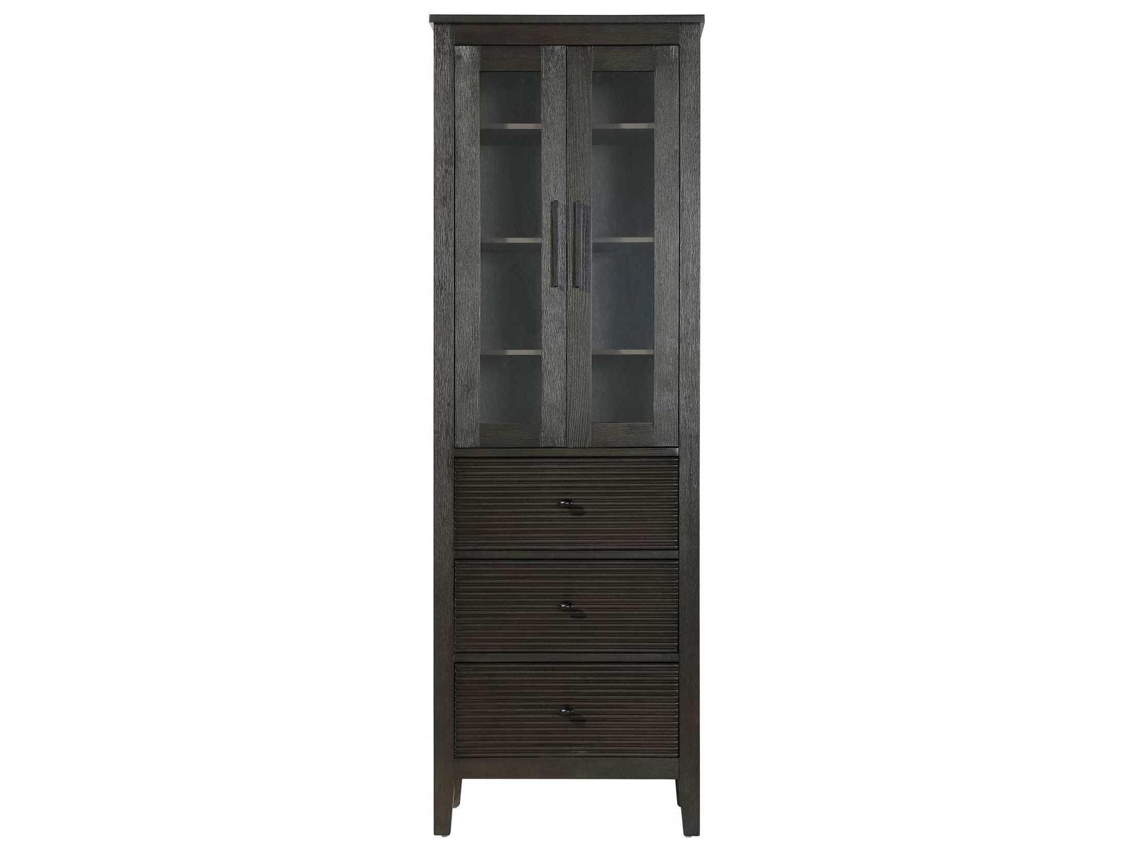 Blakely Chocolate Oak Brown Rubberwood Bath Storage Glass Cabinet