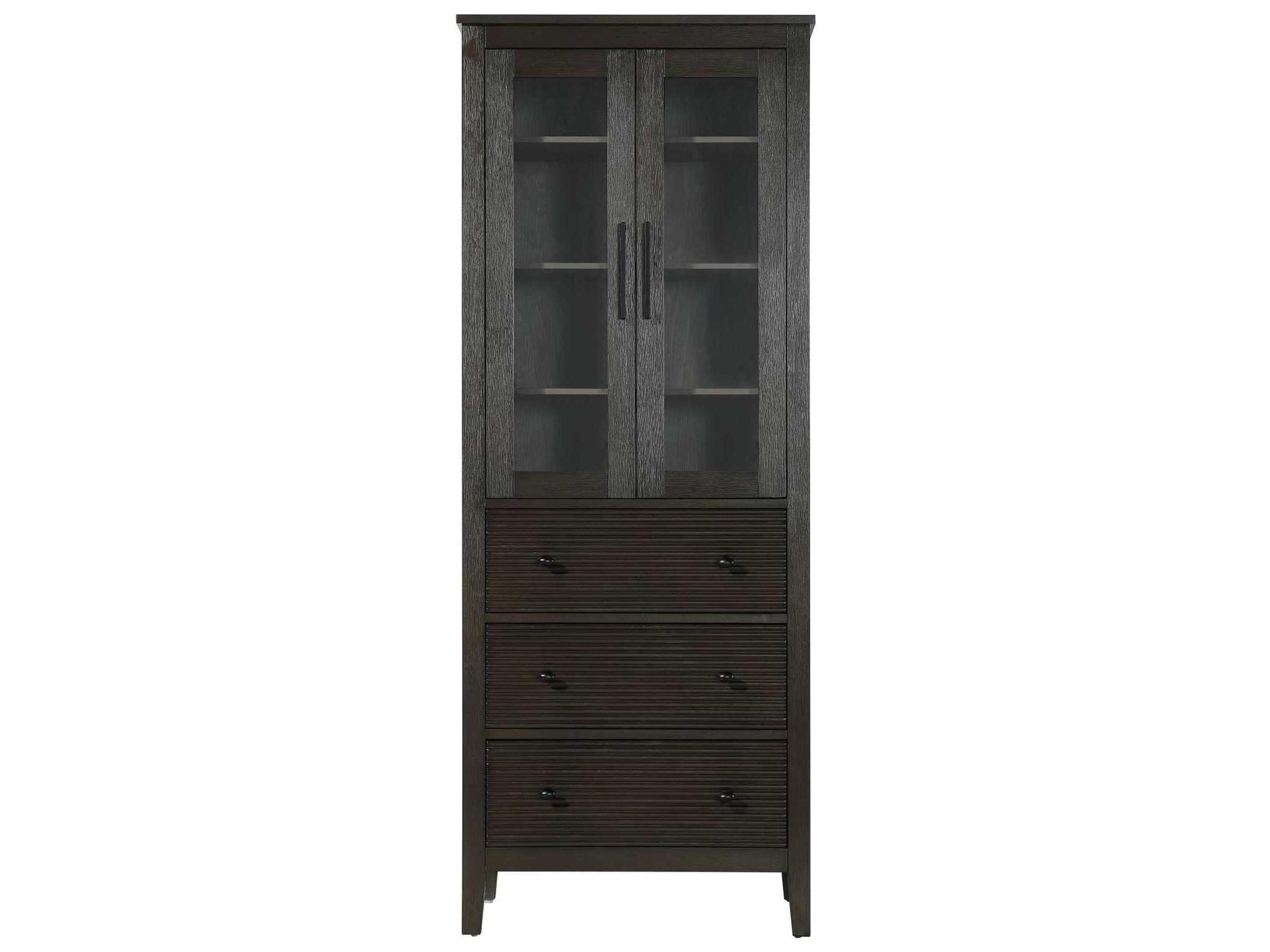 Blakely Chocolate Oak Brown Rubberwood Bath Storage Glass Cabinet