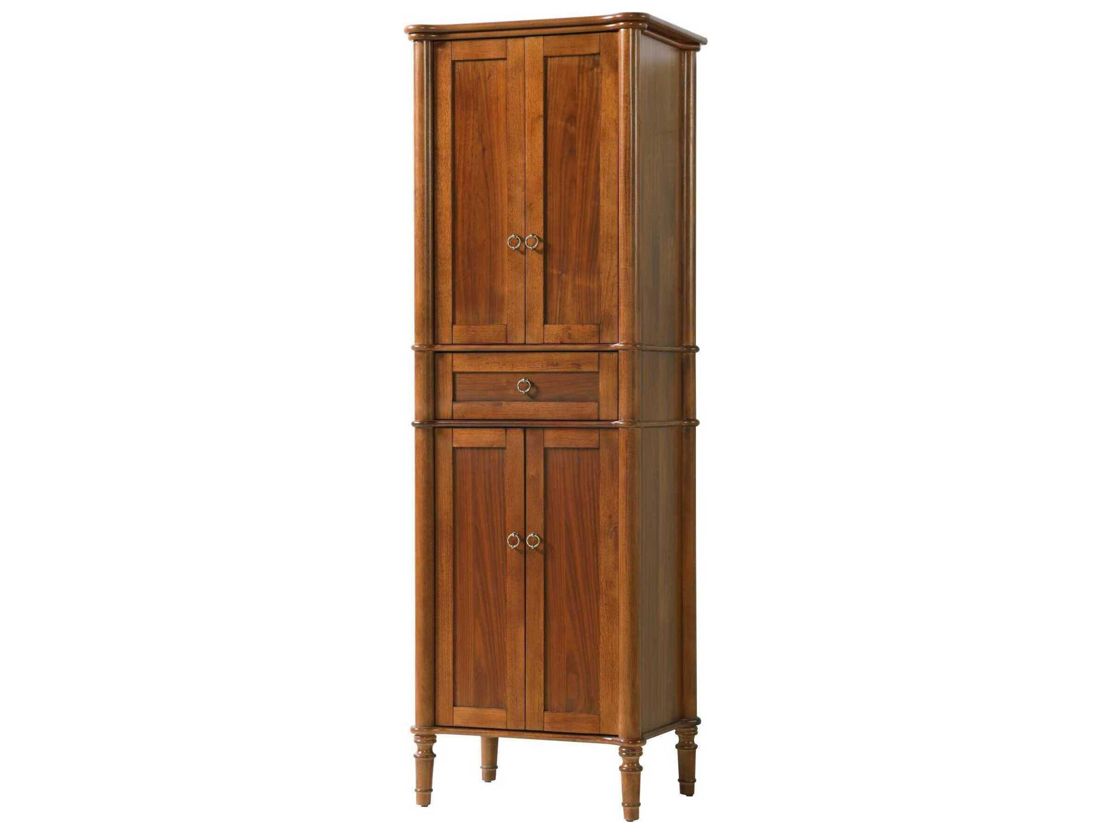 Issac Brandy Walnut Brown Rubberwood Bath Storage Cabinet