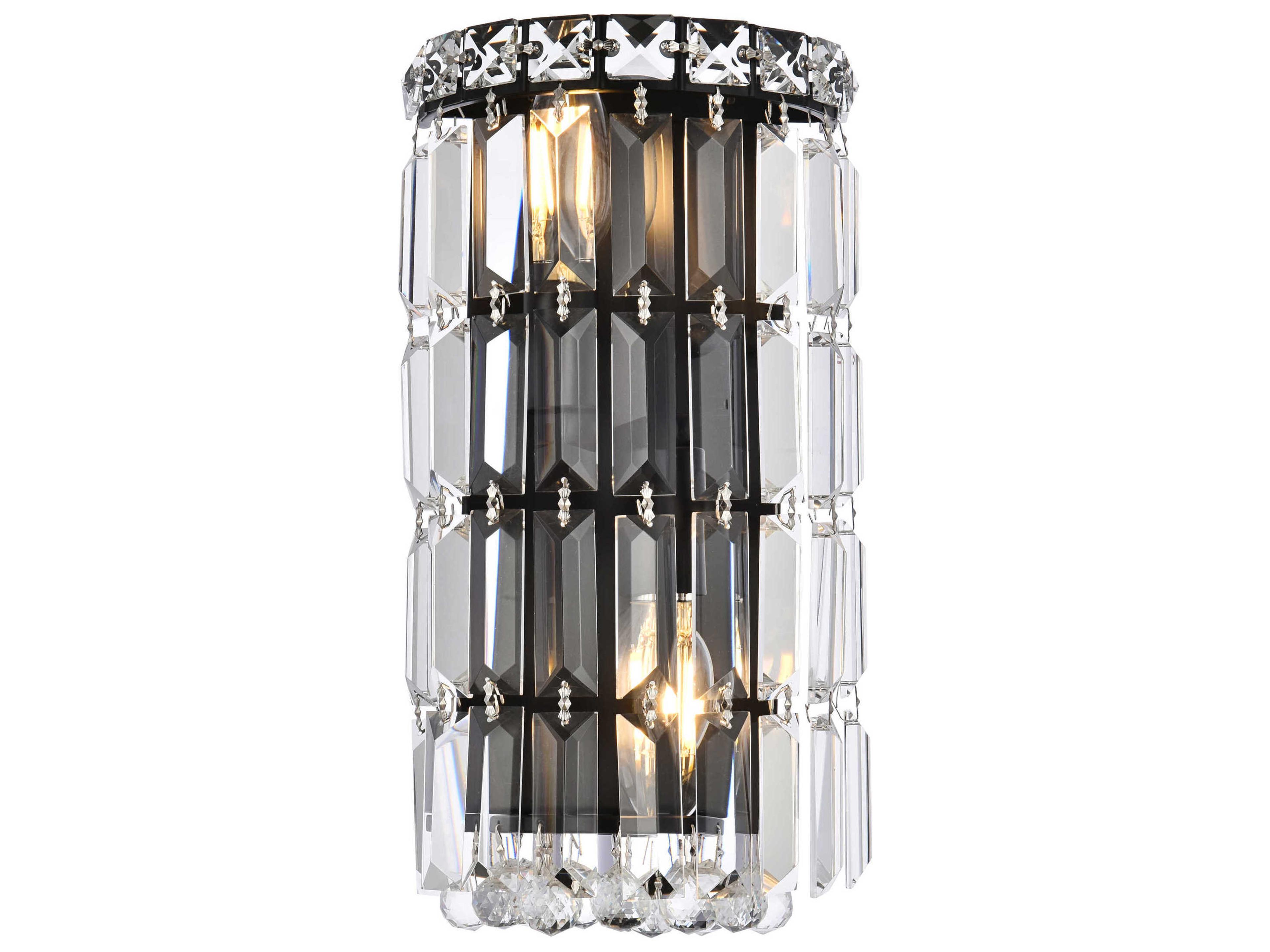 Maxime 2-Light Black And Clear Crystal Wall Sconce