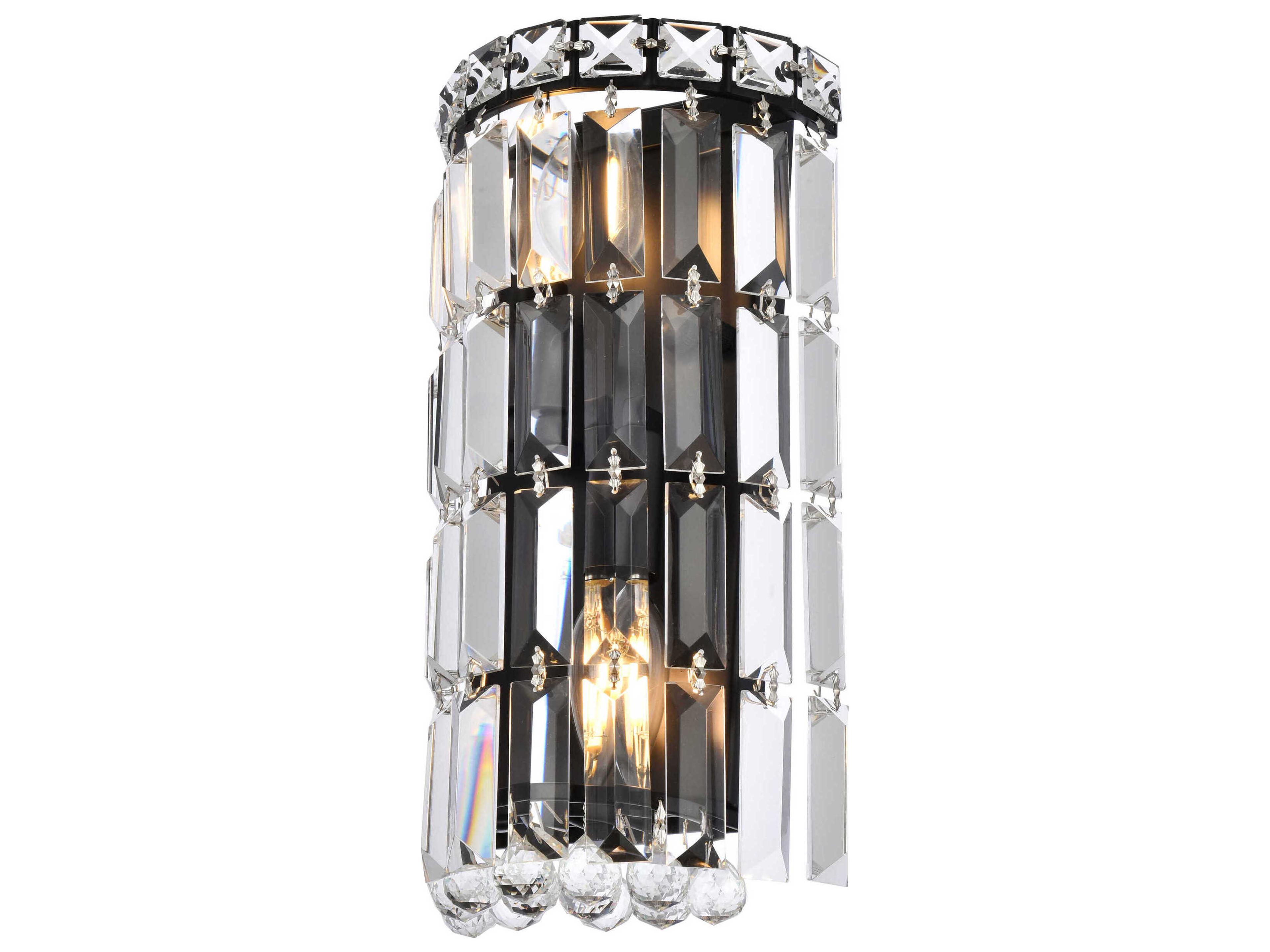 Elegant Lighting Maxime 2-Light Black And Clear Crystal Wall Sconce