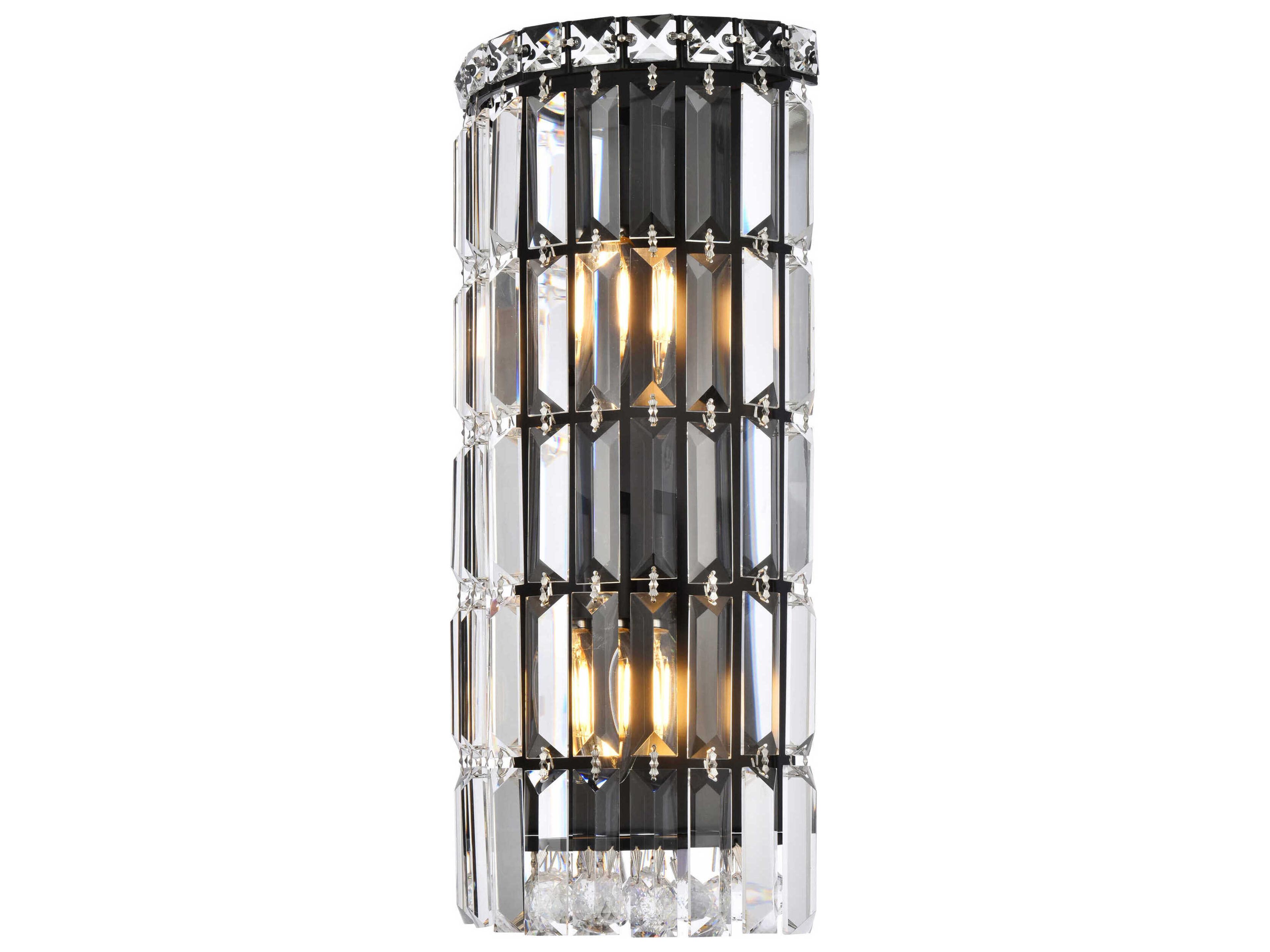Elegant Lighting Maxime 2-Light Black And Clear Crystal Wall Sconce