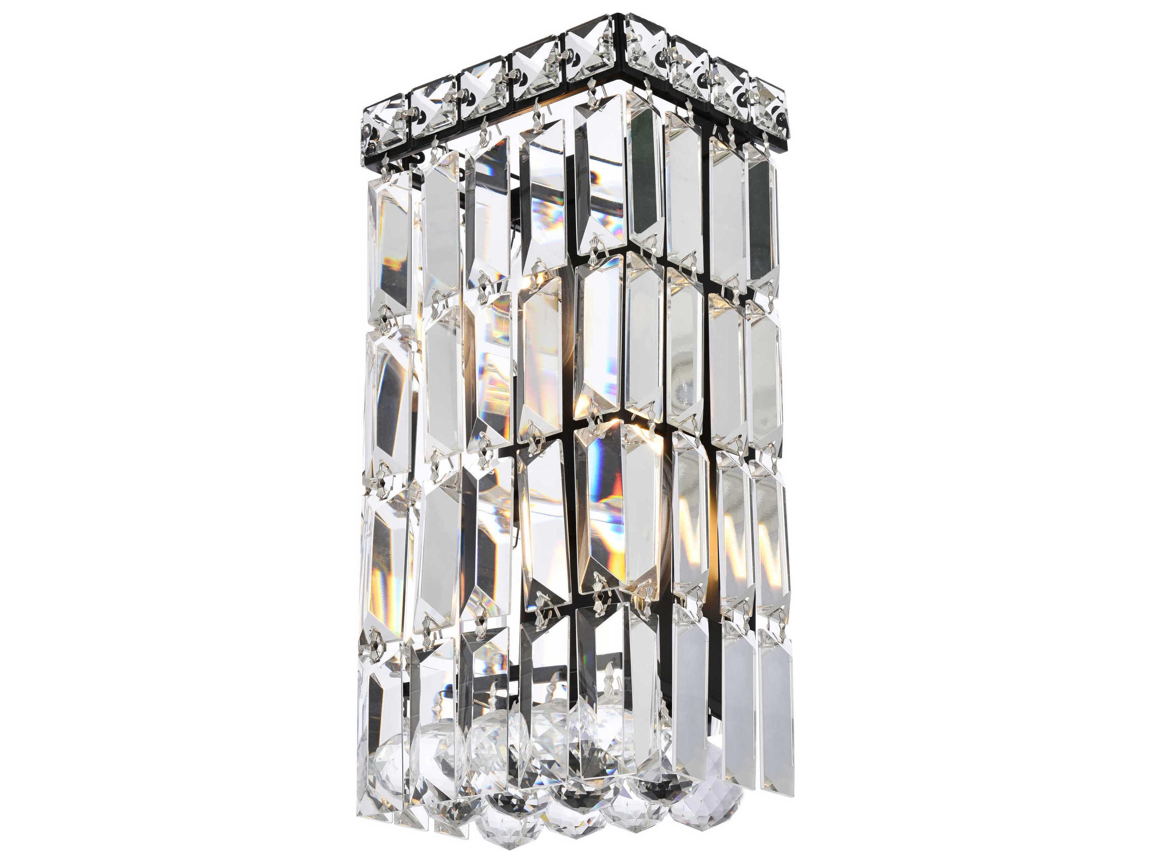 Elegant Lighting Maxime 2-Light Black And Clear Crystal Wall Sconce