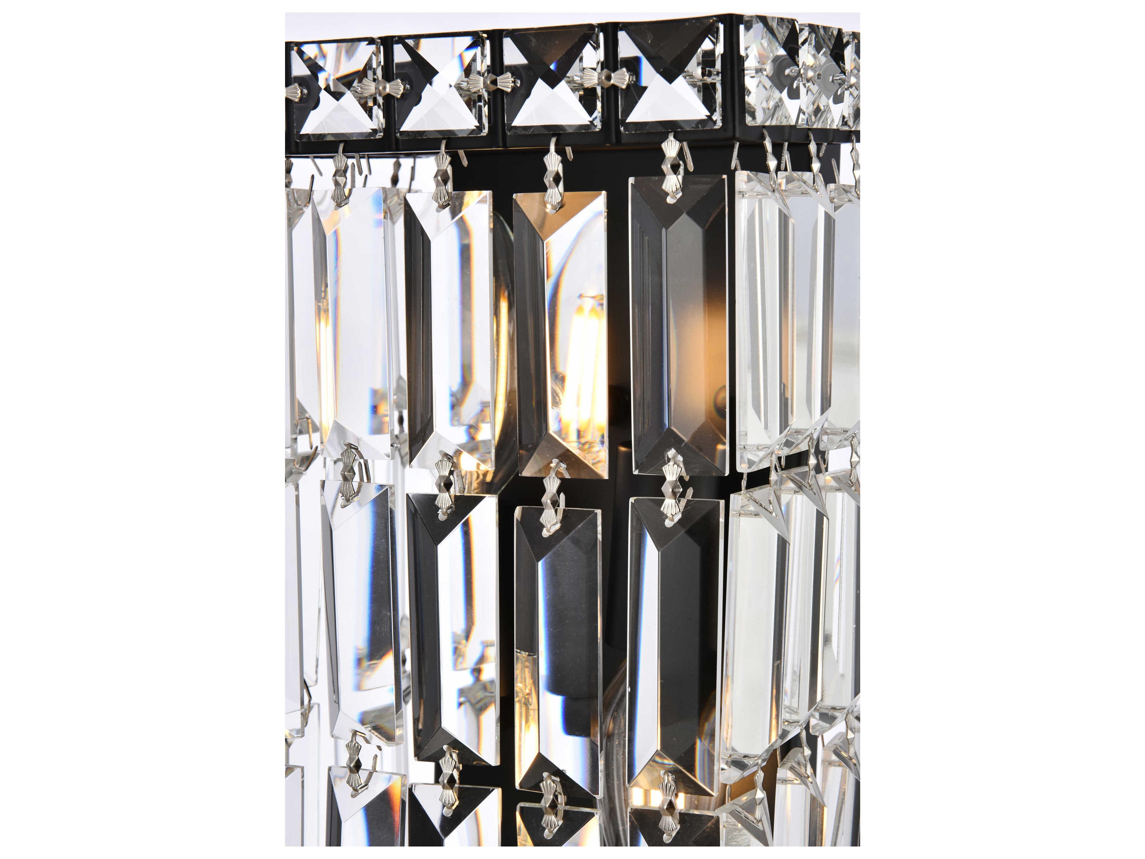 Elegant Lighting Maxime 2-Light Black And Clear Crystal Wall Sconce