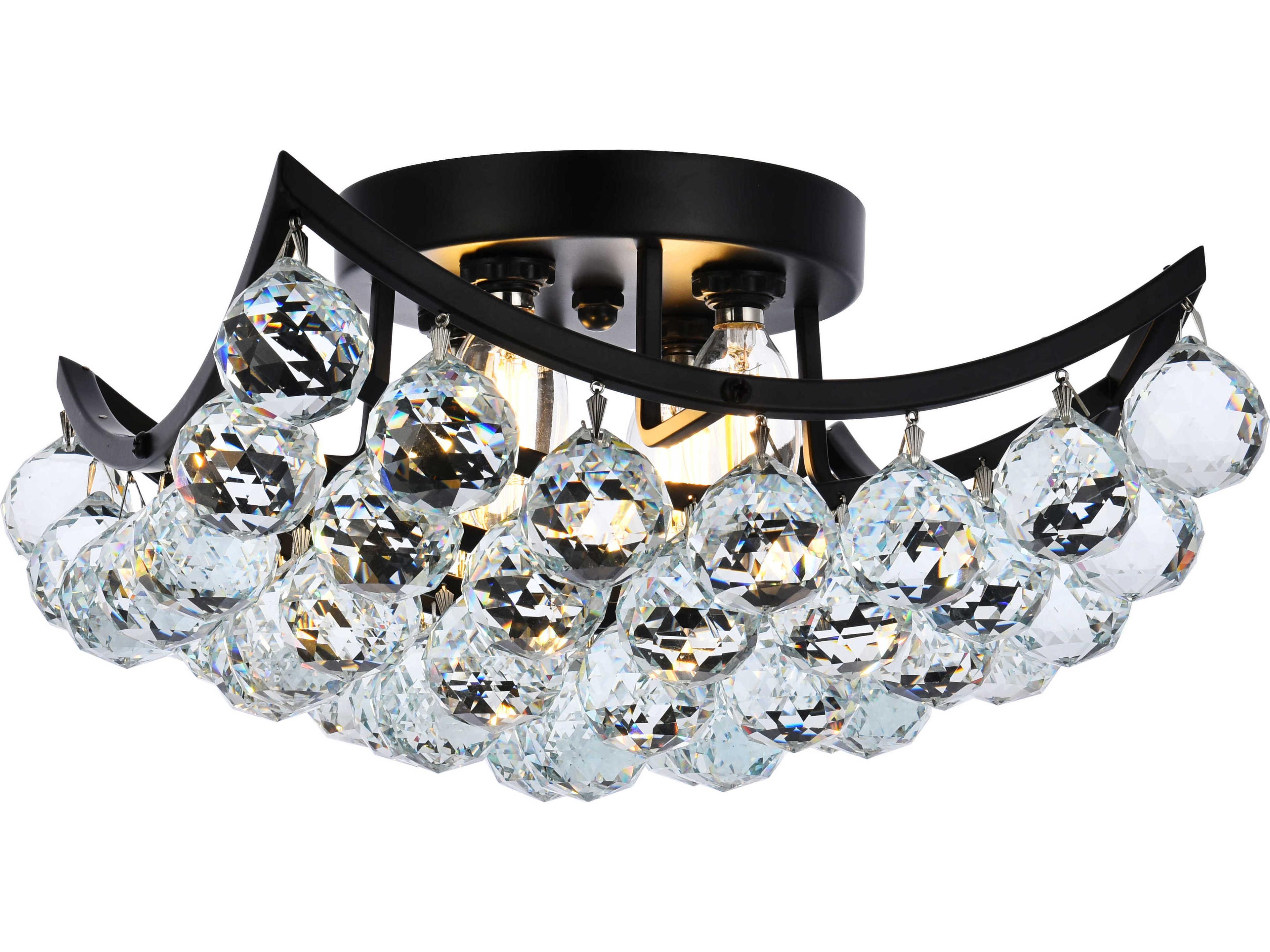 Corona 4-Light Black And Clear Crystal Flush Mount