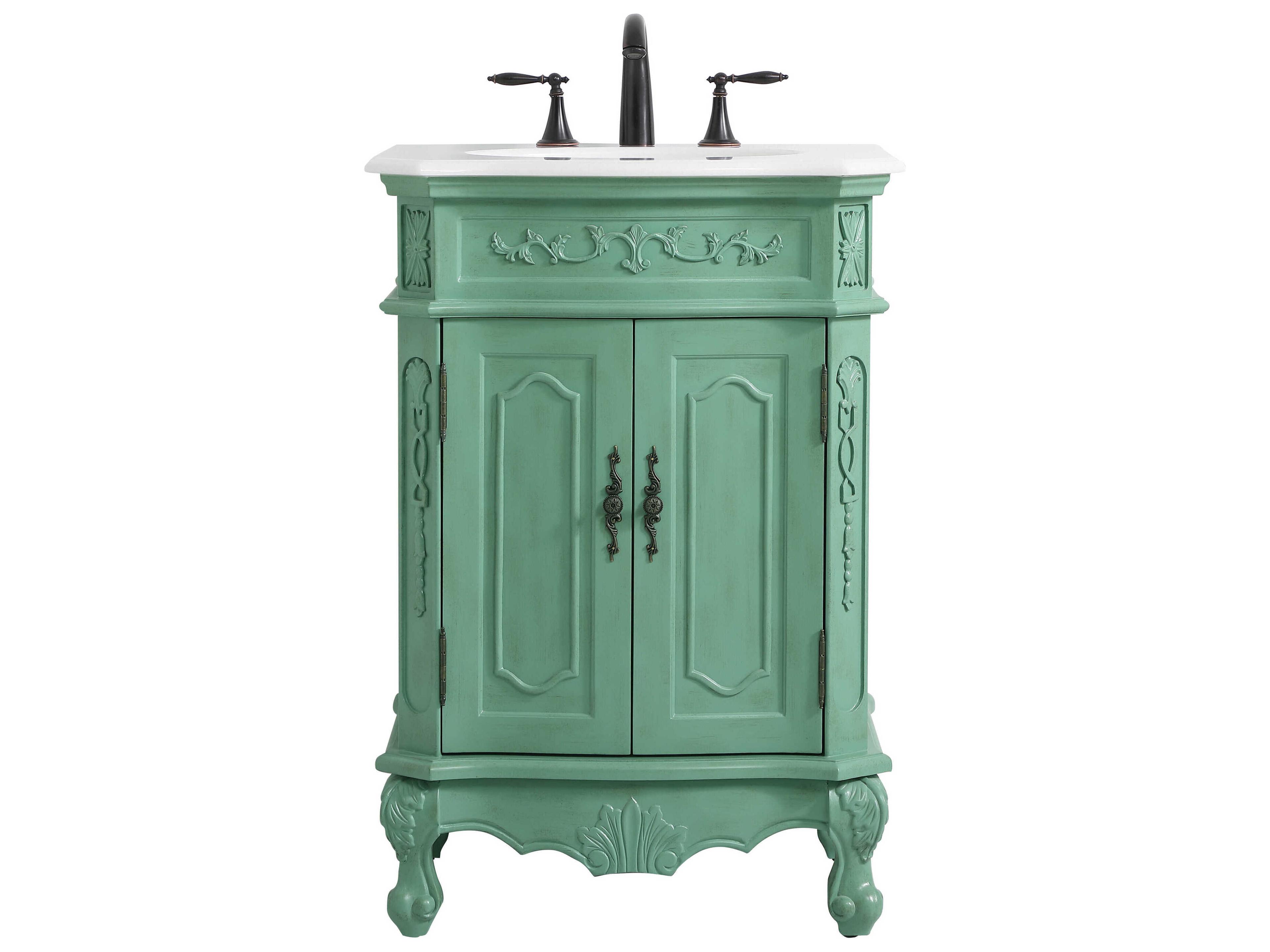 Elegant Lighting Danville Vintage Mint 24" Vanity with Ivory White Quartz Countertop