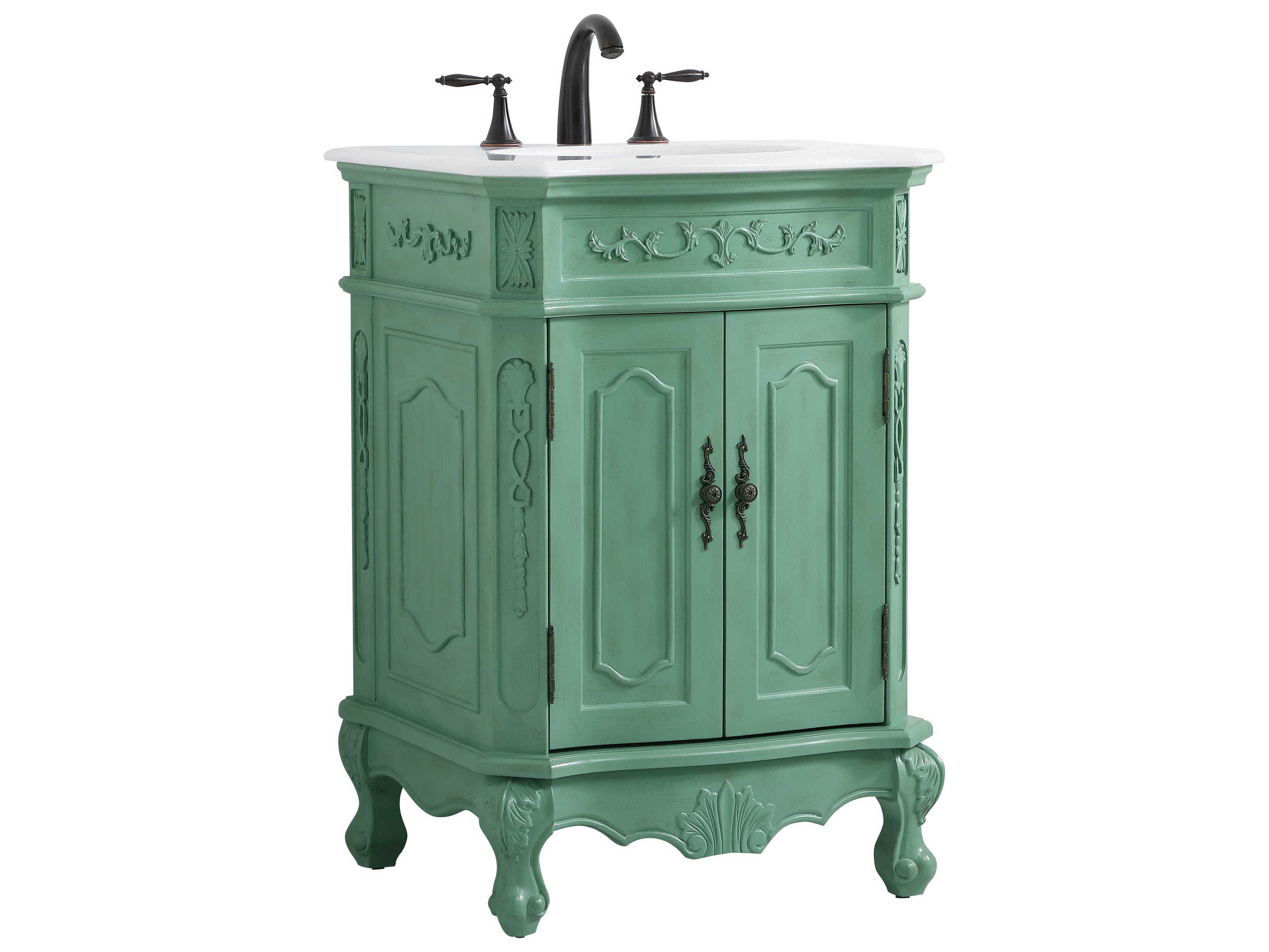 Elegant Lighting Danville Vintage Mint 24" Vanity with Ivory White Quartz Countertop