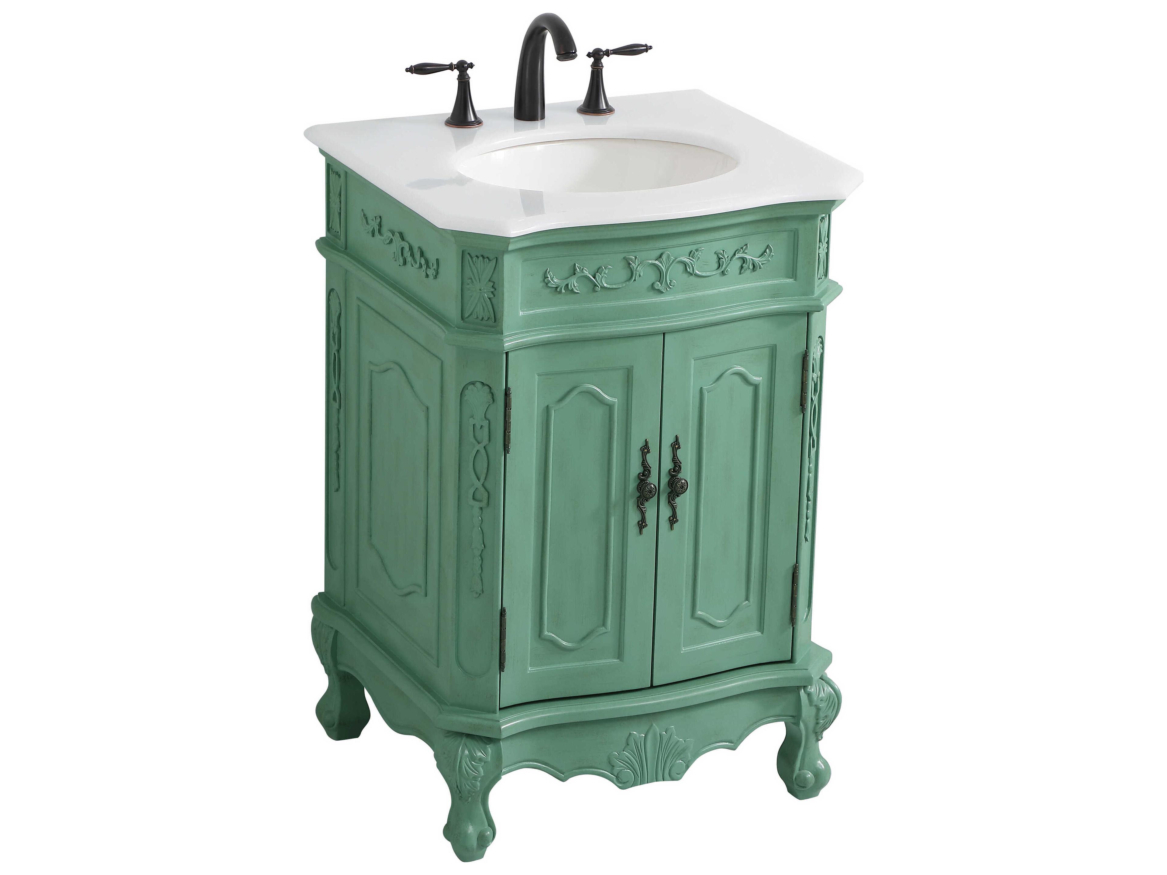 Elegant Lighting Danville Vintage Mint 24" Vanity with Ivory White Quartz Countertop