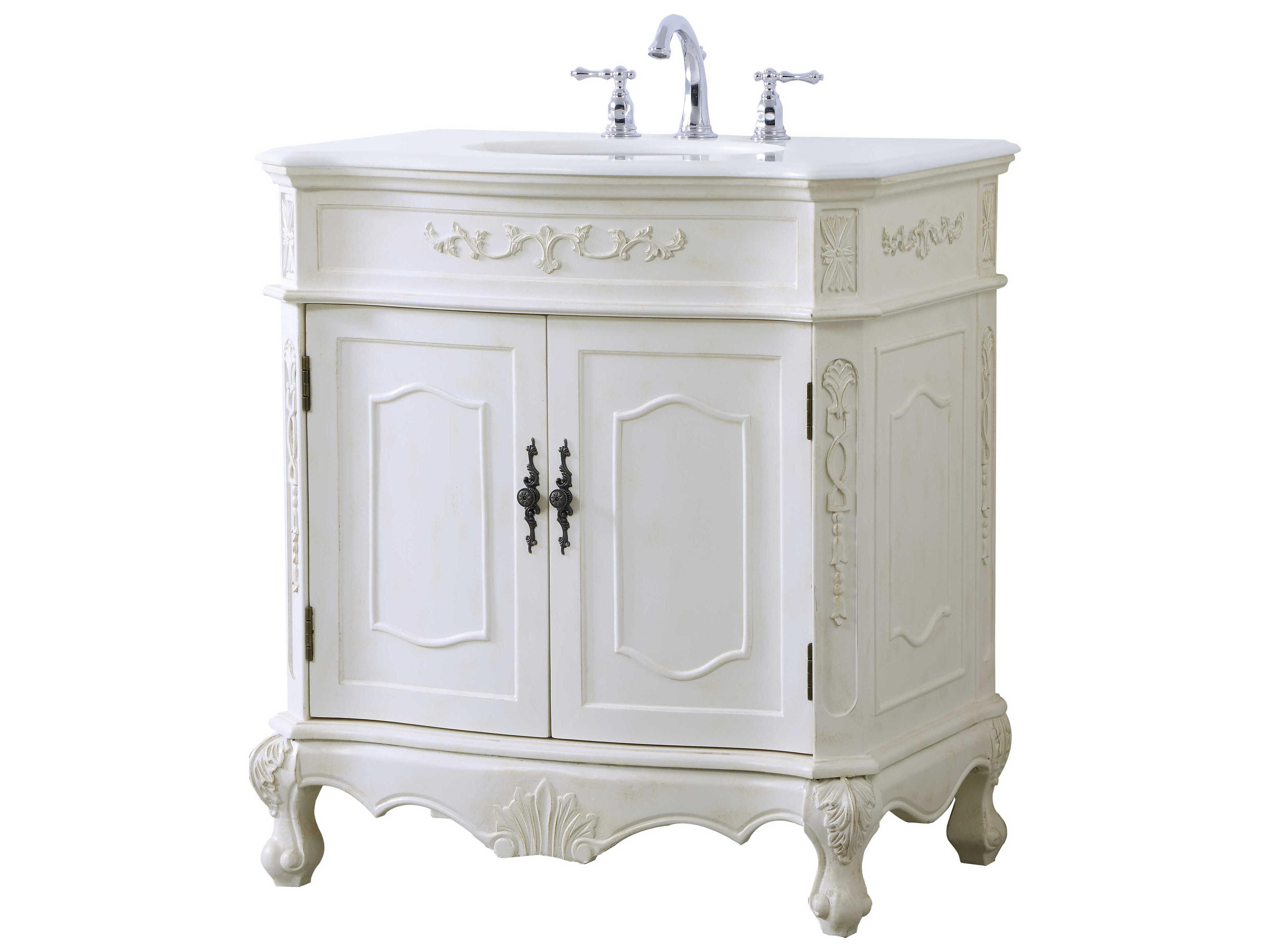 Elegant Lighting Danville Antique White 32" Vanity with Ivory White Quartz Countertop