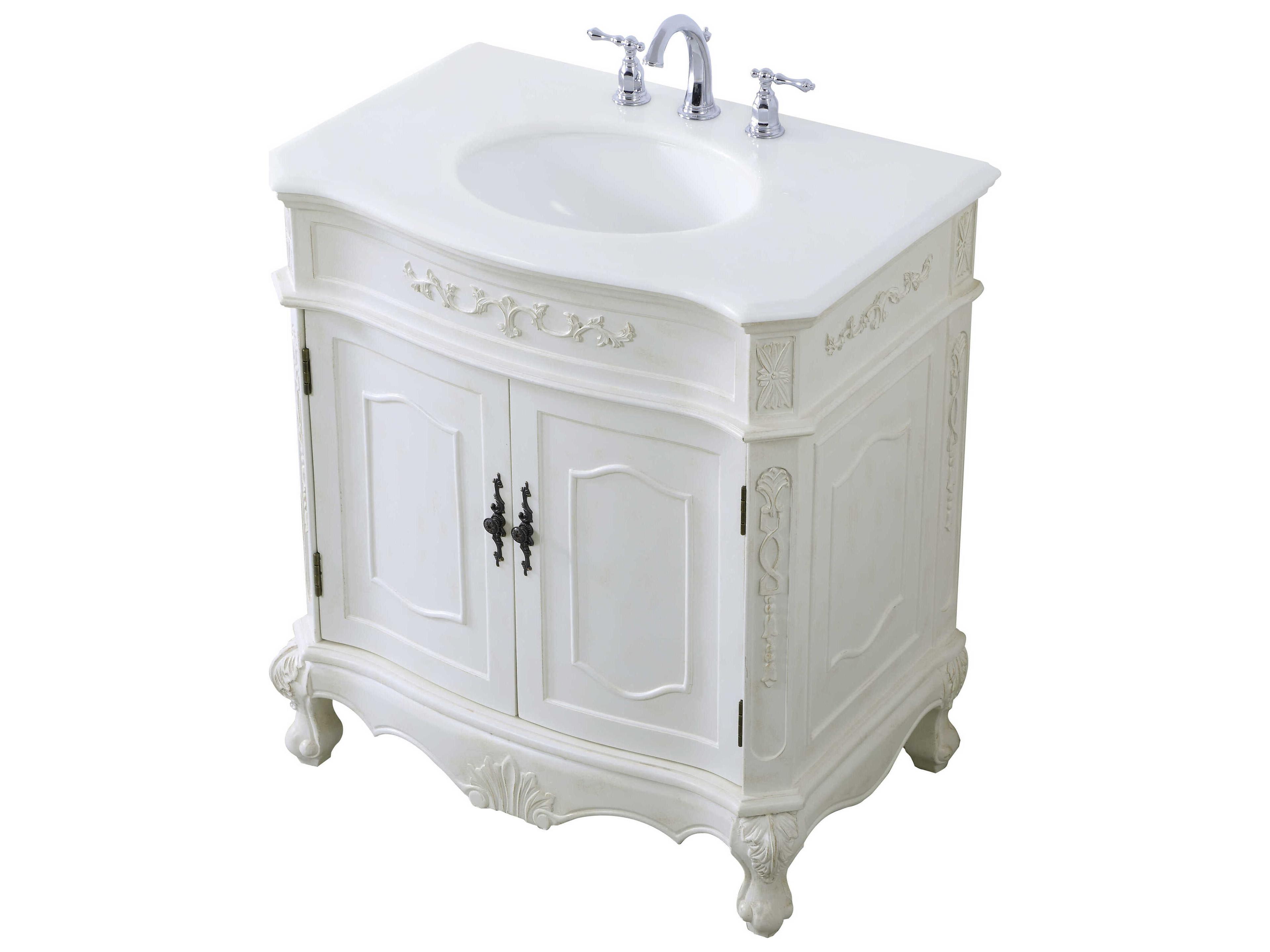 Elegant Lighting Danville Antique White 32" Vanity with Ivory White Quartz Countertop