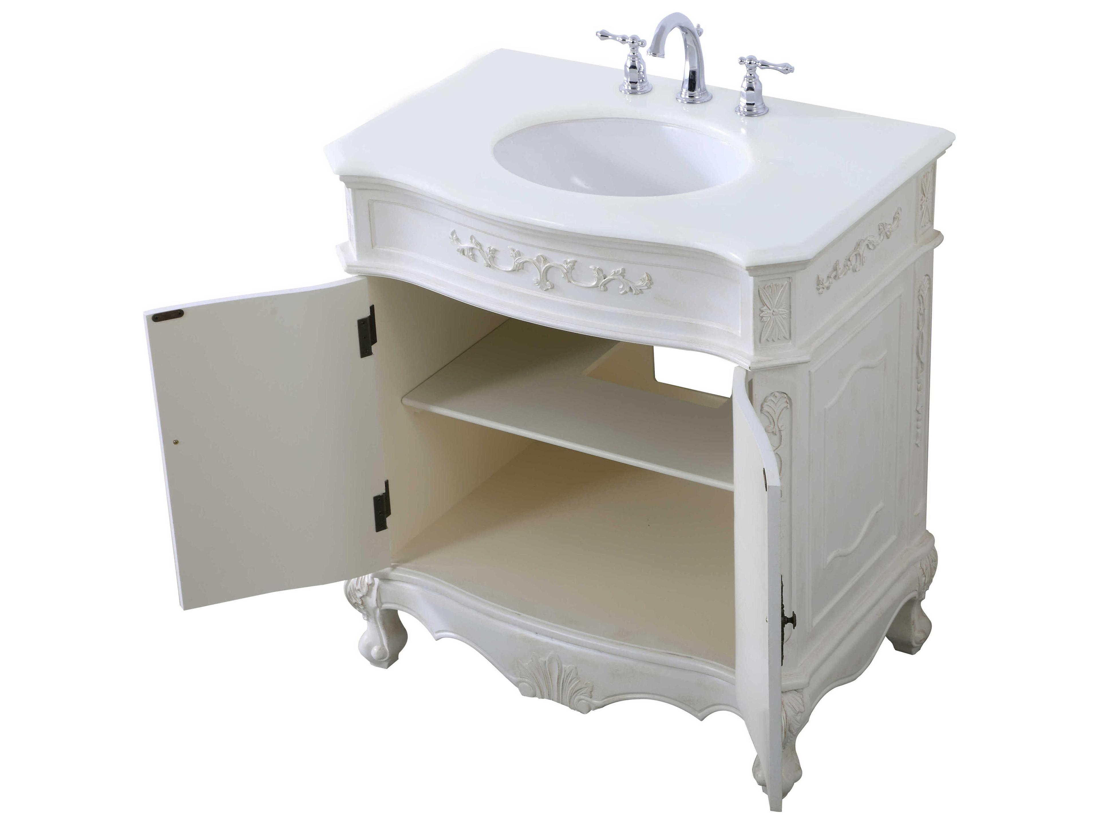 Elegant Lighting Danville Antique White 32" Vanity with Ivory White Quartz Countertop