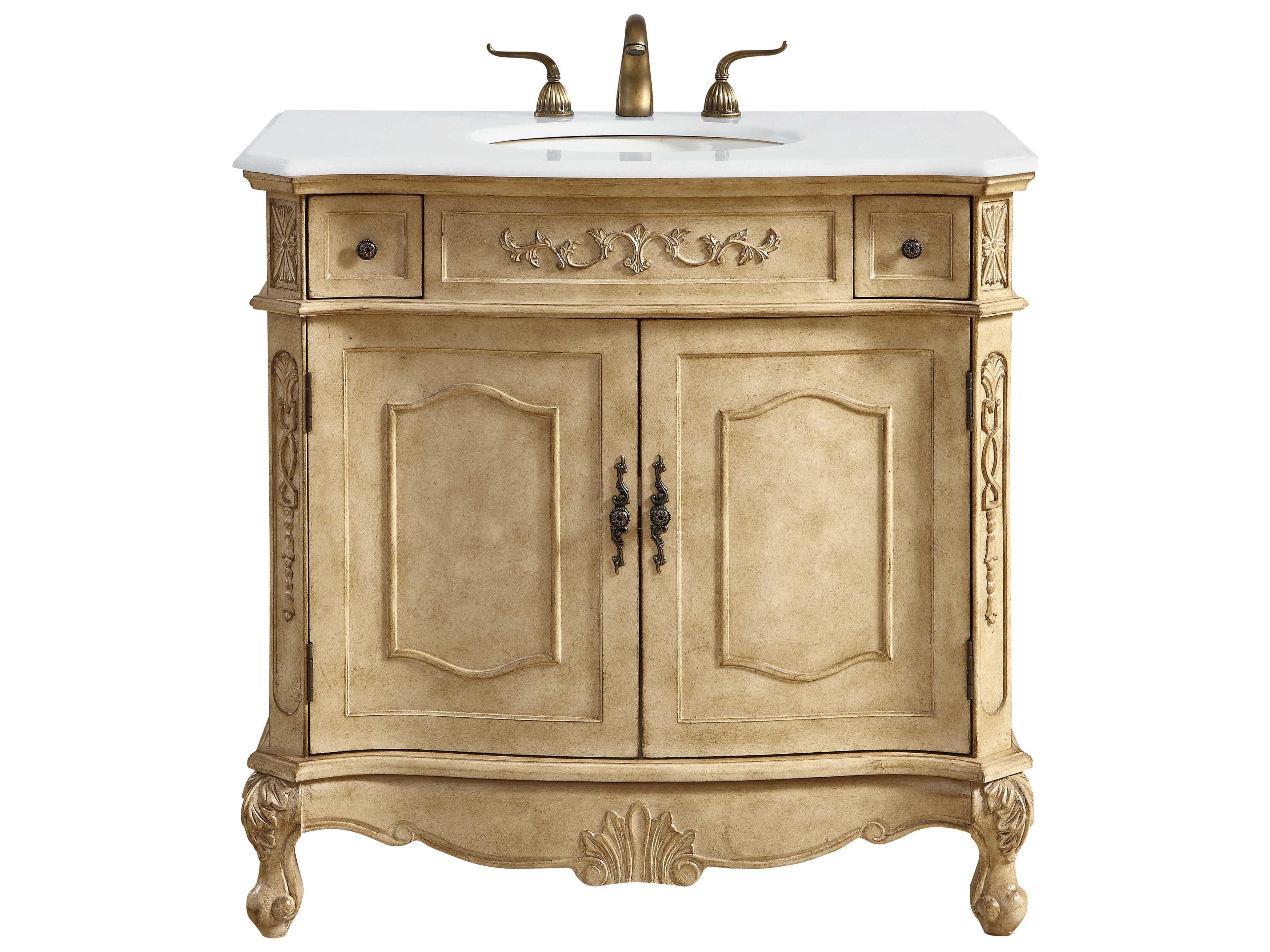 Elegant Lighting Danville Antique Beige 36" Vanity with Ivory White Quartz Countertop