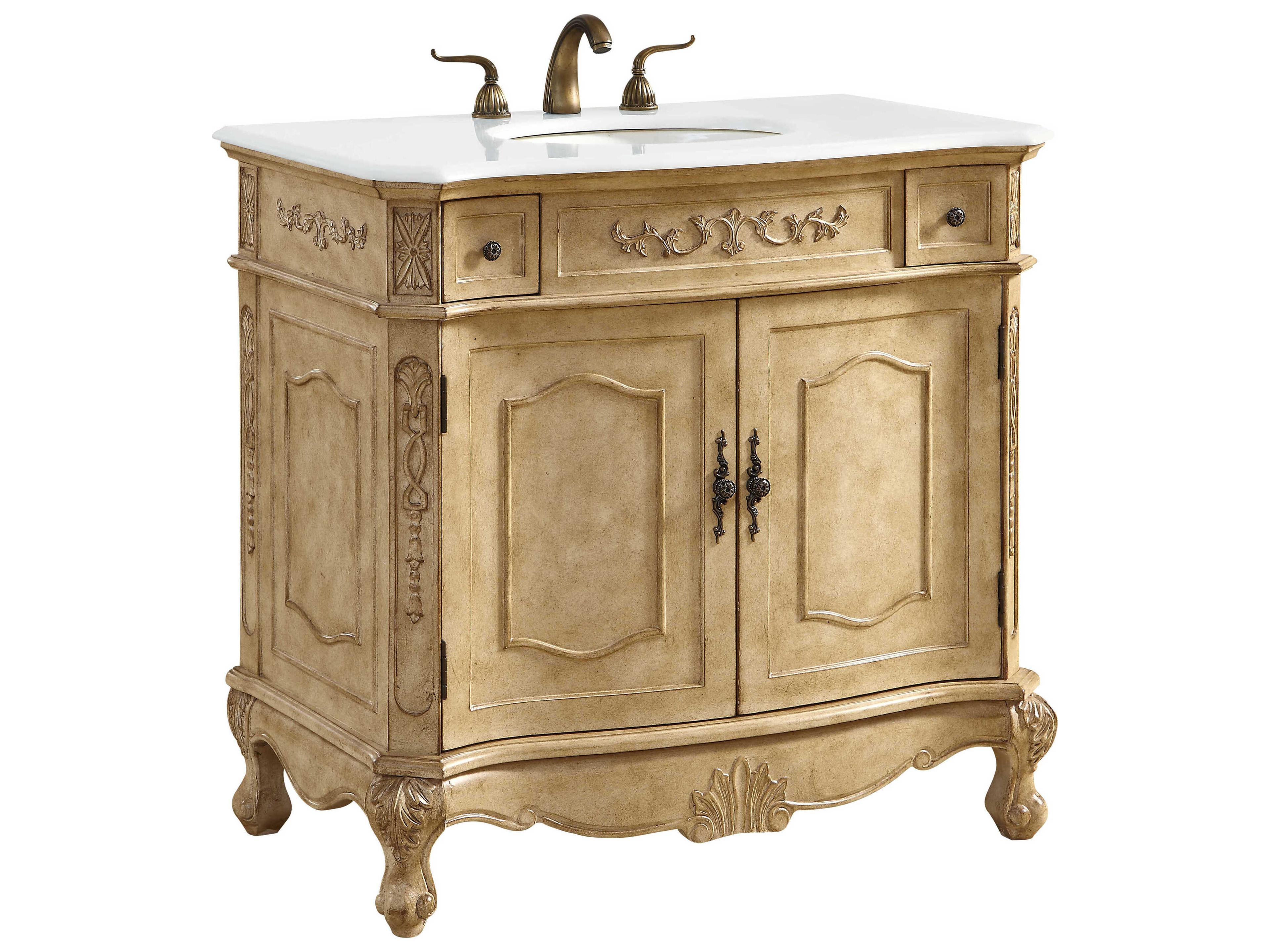 Elegant Lighting Danville Antique Beige 36" Vanity with Ivory White Quartz Countertop