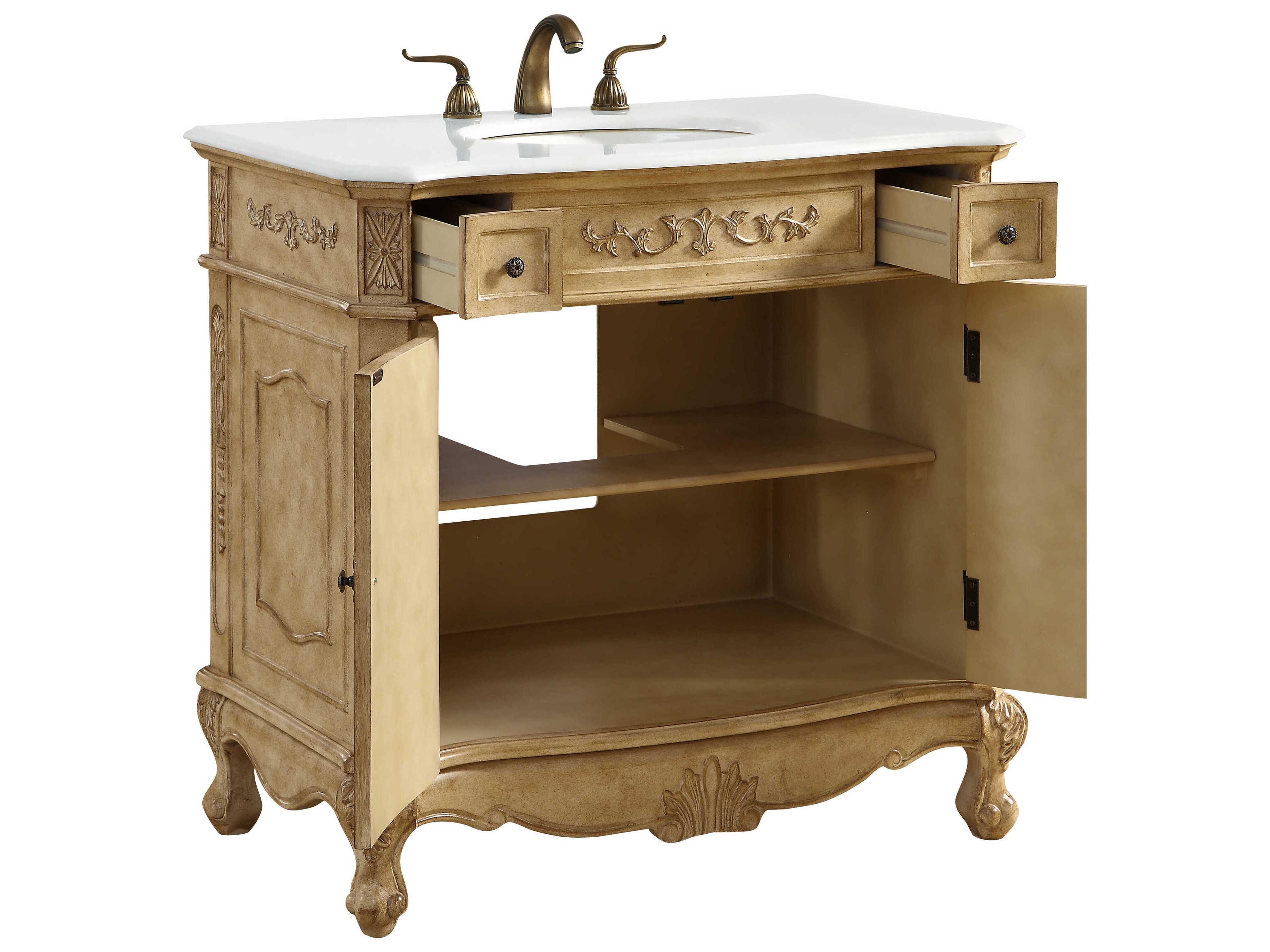 Elegant Lighting Danville Antique Beige 36" Vanity with Ivory White Quartz Countertop