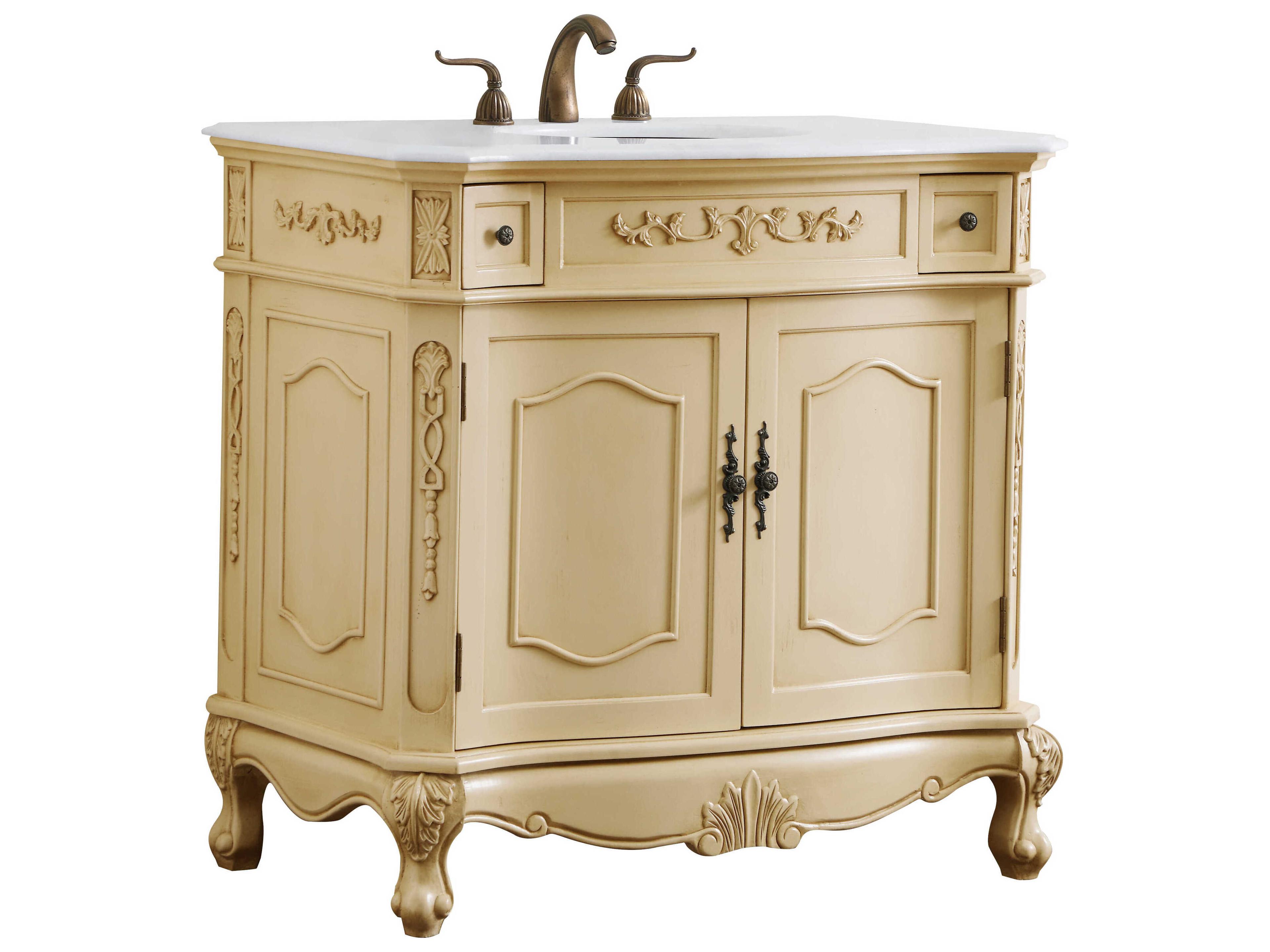 Elegant Lighting Danville Light Antique Beige 36" Vanity with Ivory White Quartz Countertop