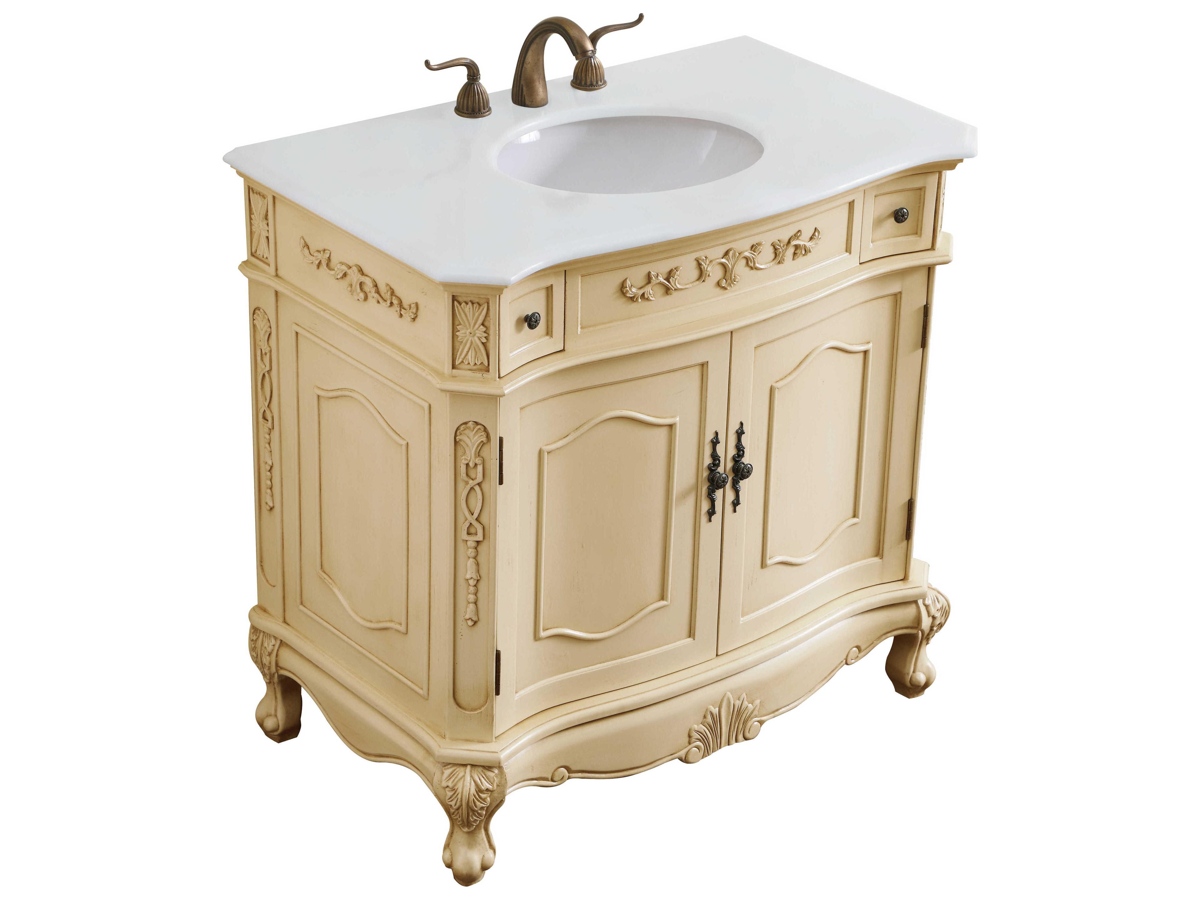 Elegant Lighting Danville Light Antique Beige 36" Vanity with Ivory White Quartz Countertop