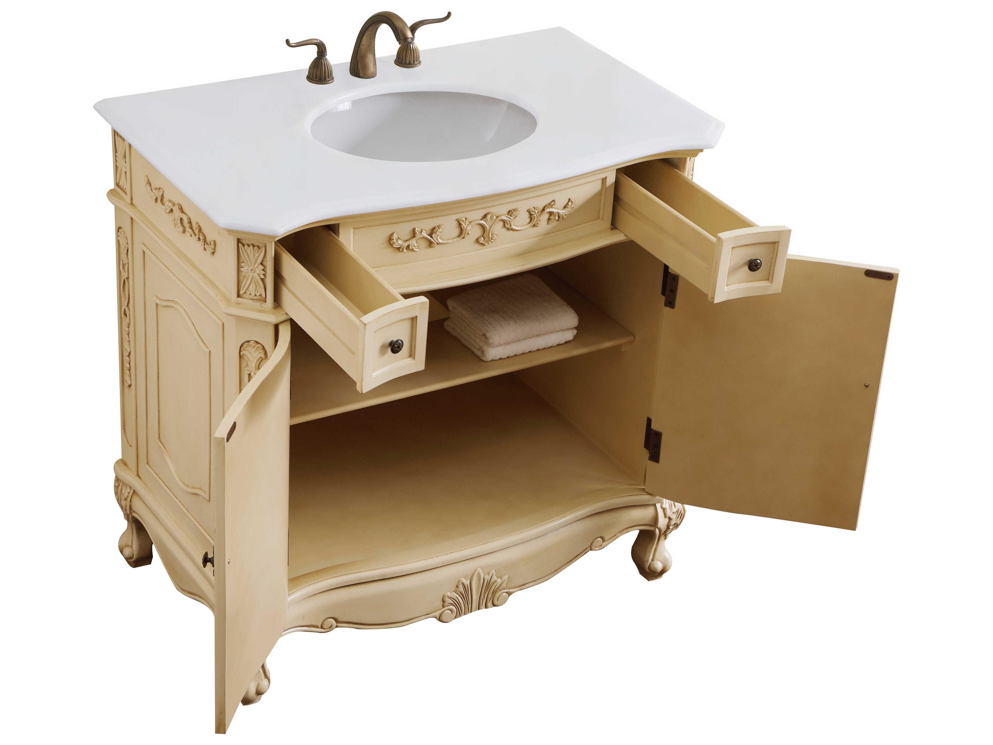 Elegant Lighting Danville Light Antique Beige 36" Vanity with Ivory White Quartz Countertop