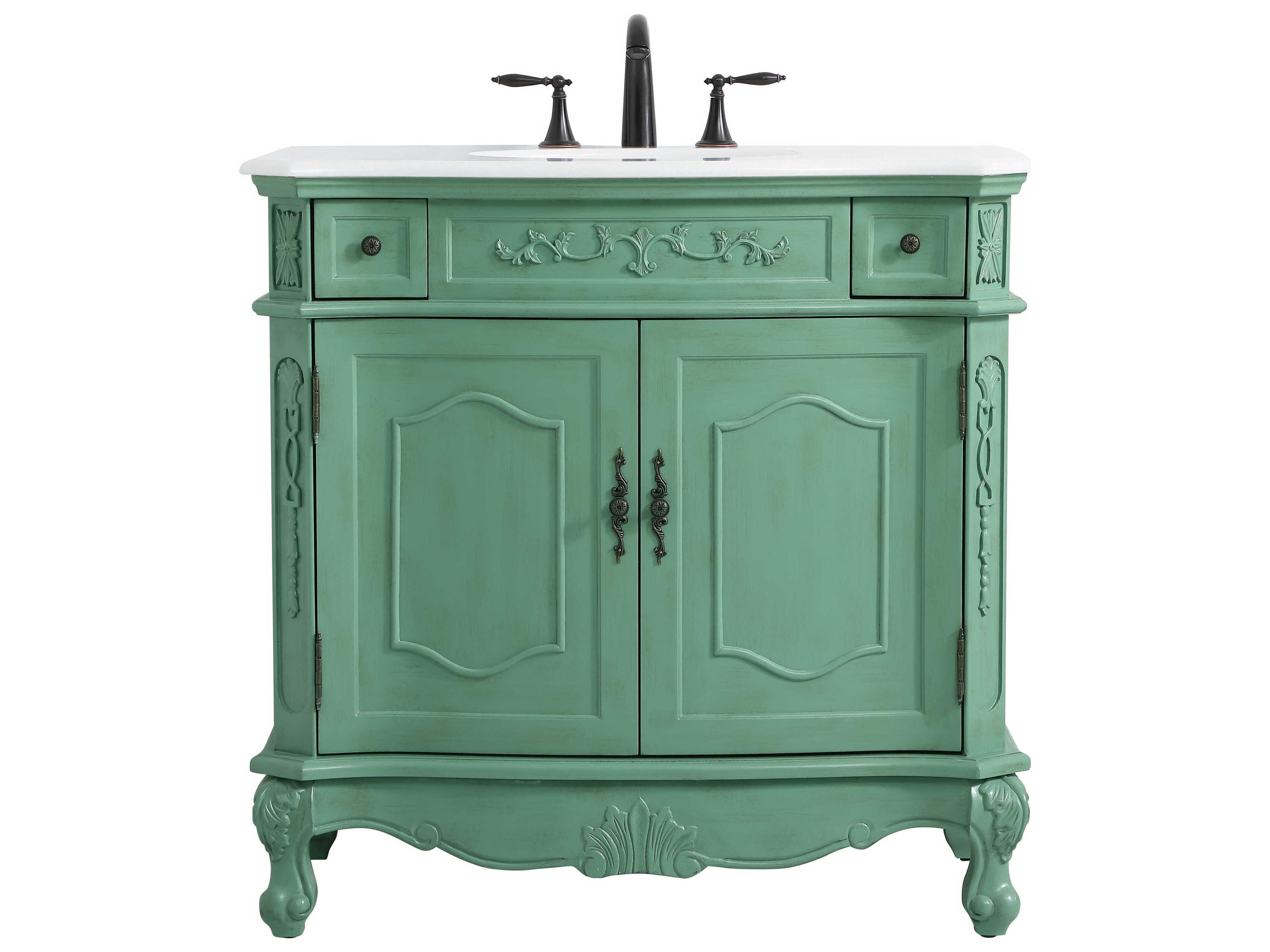 Danville Vintage Mint 36" Vanity with Ivory White Quartz Countertop