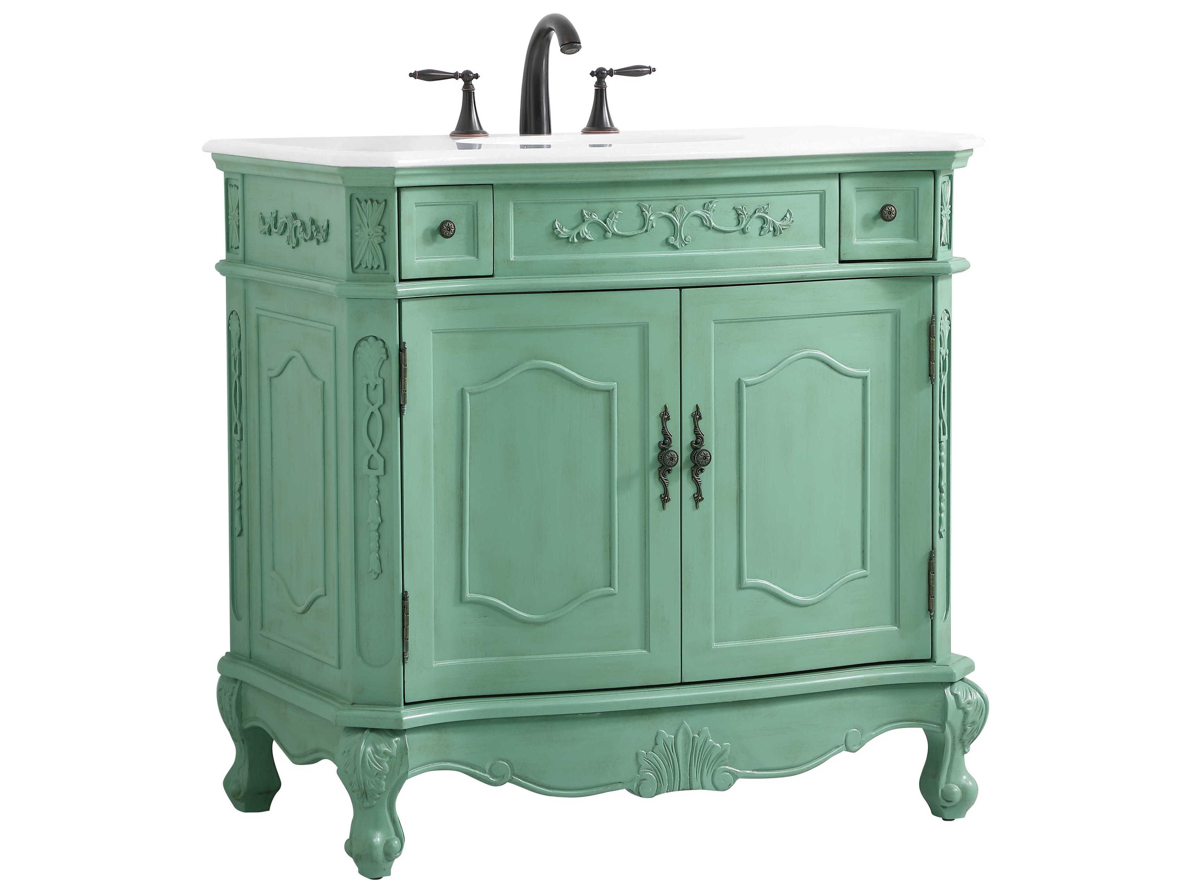 Elegant Lighting Danville Vintage Mint 36" Vanity with Ivory White Quartz Countertop