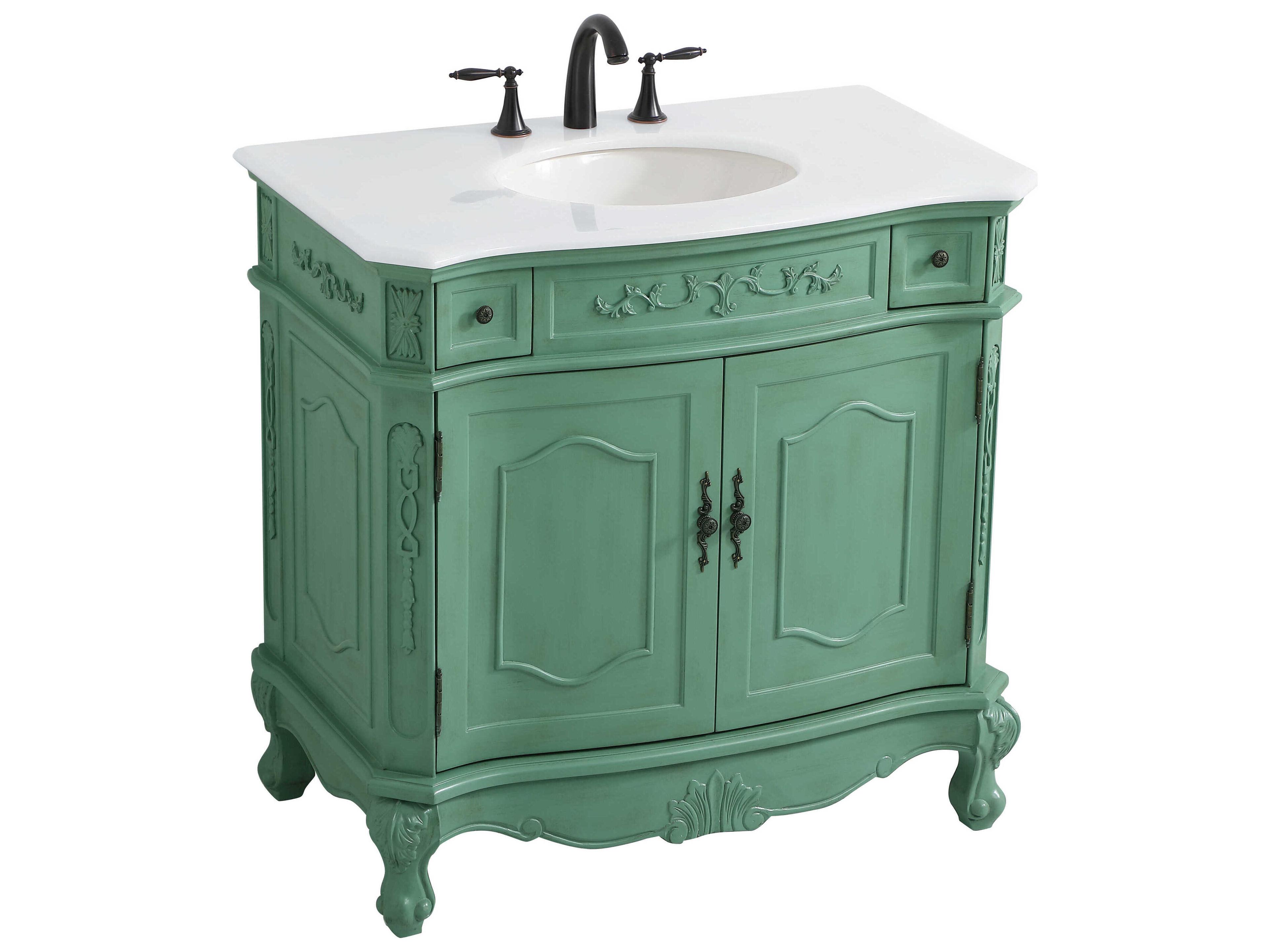 Elegant Lighting Danville Vintage Mint 36" Vanity with Ivory White Quartz Countertop