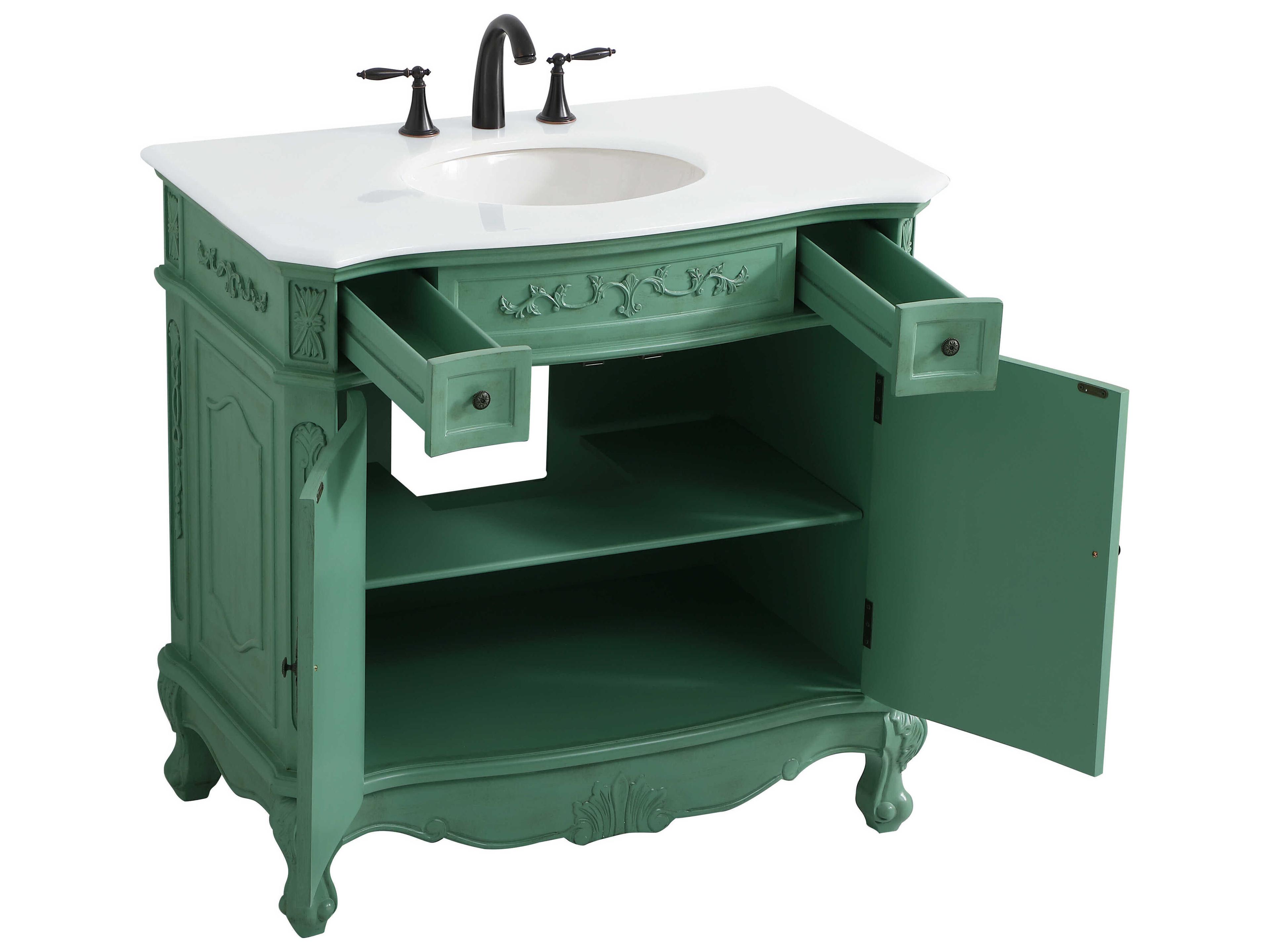 Elegant Lighting Danville Vintage Mint 36" Vanity with Ivory White Quartz Countertop