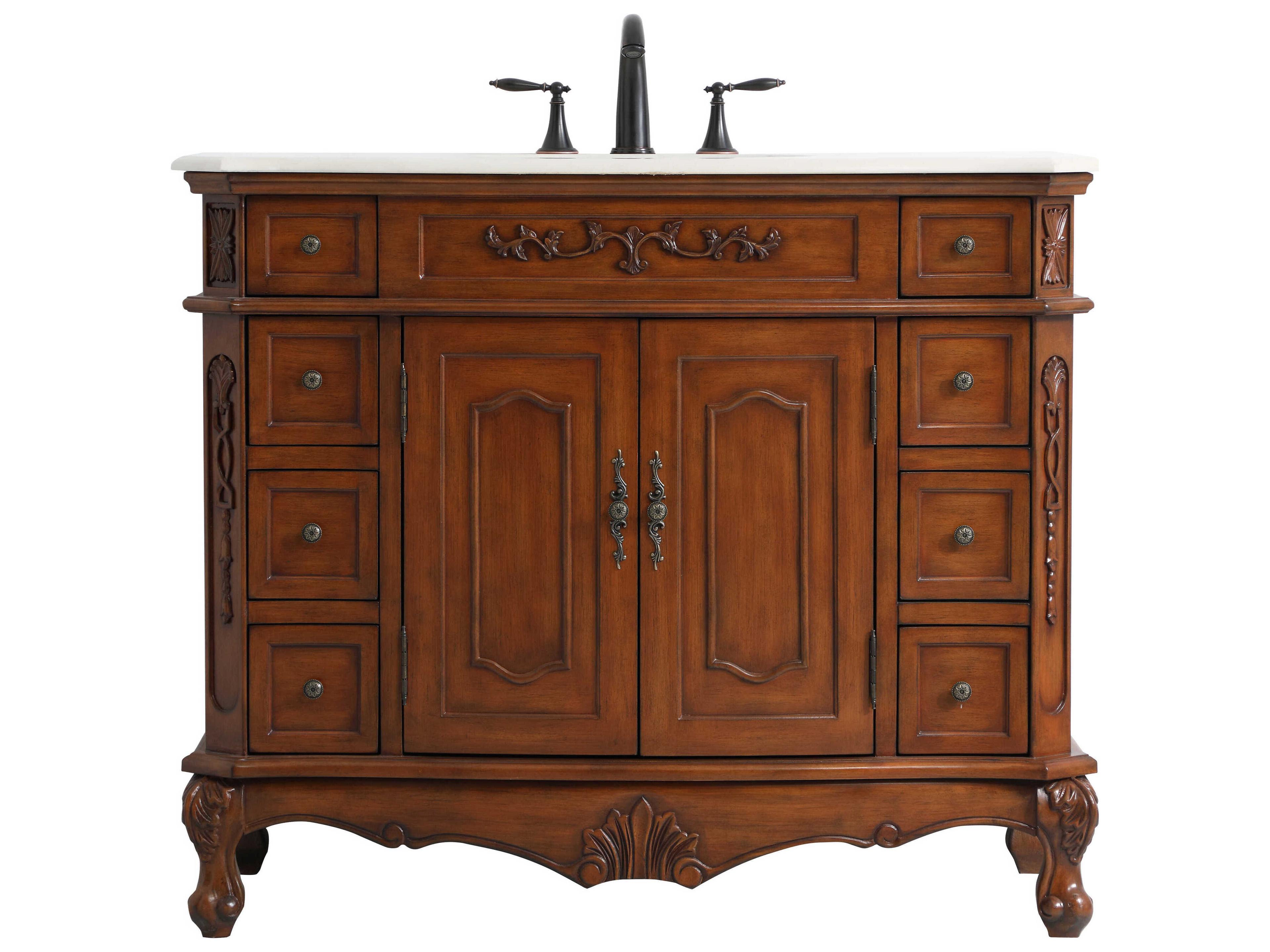 Danville Teak 42" Vanity with Ivory White Quartz Countertop