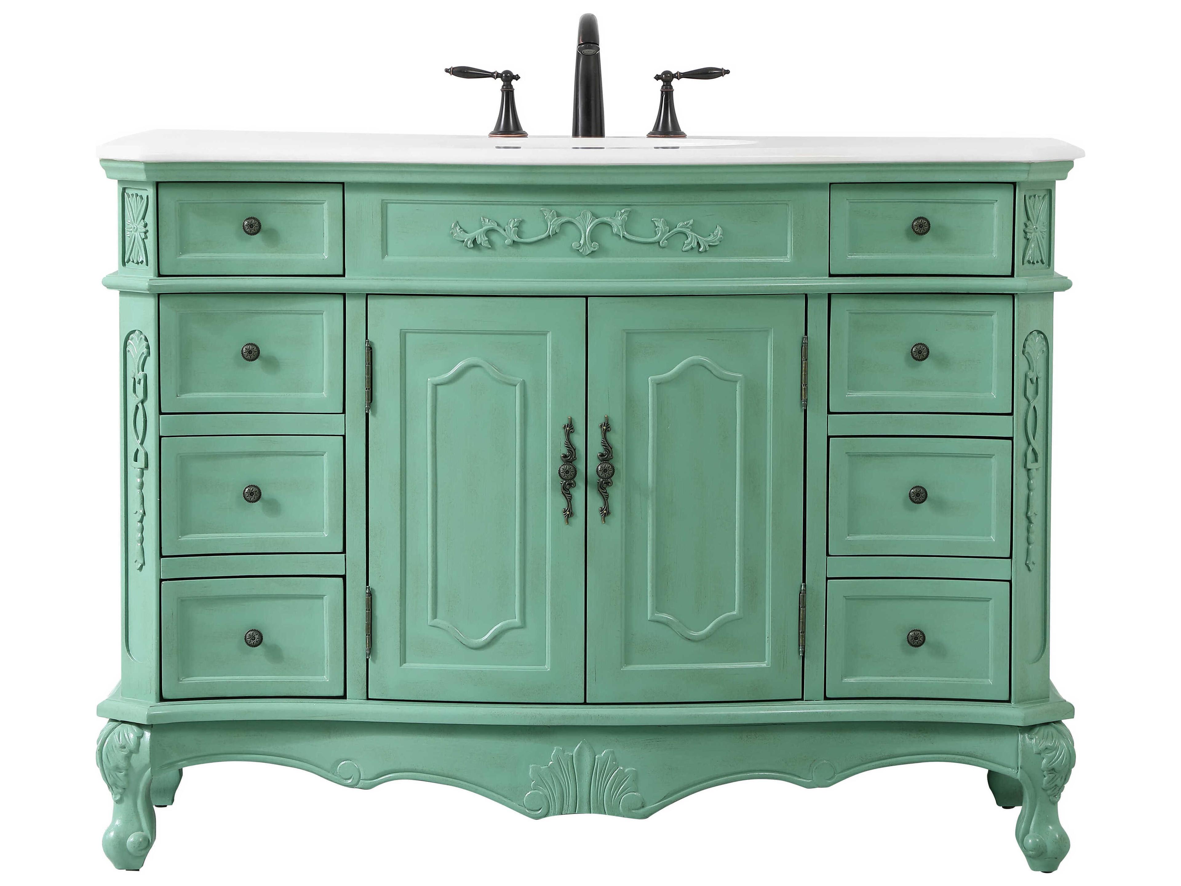 Danville Vintage Mint 48" Vanity with Ivory White Quartz Countertop