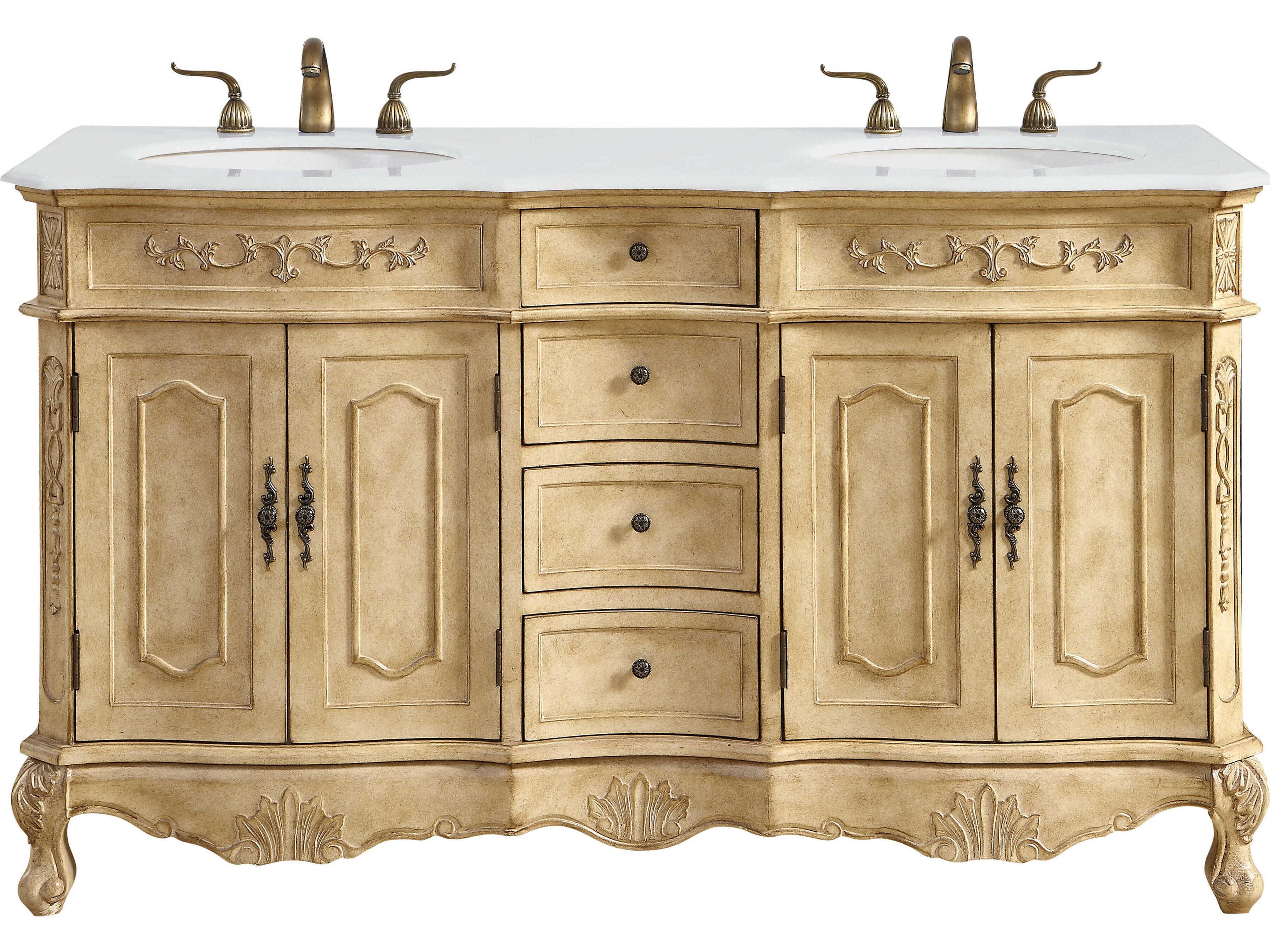 Danville Antique Beige 60" Vanity with Ivory White Quartz Countertop