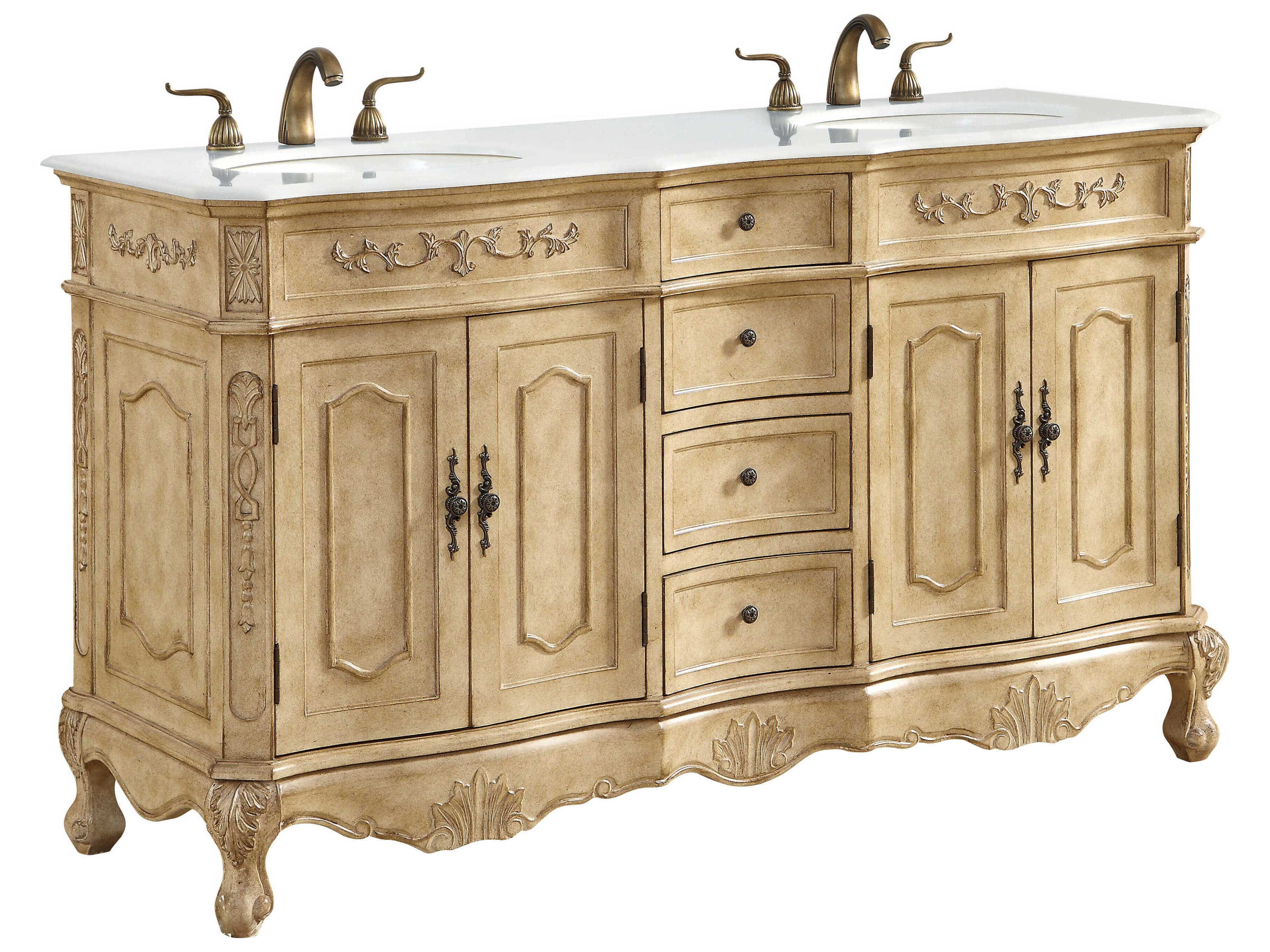 Elegant Lighting Danville Antique Beige 60" Vanity with Ivory White Quartz Countertop