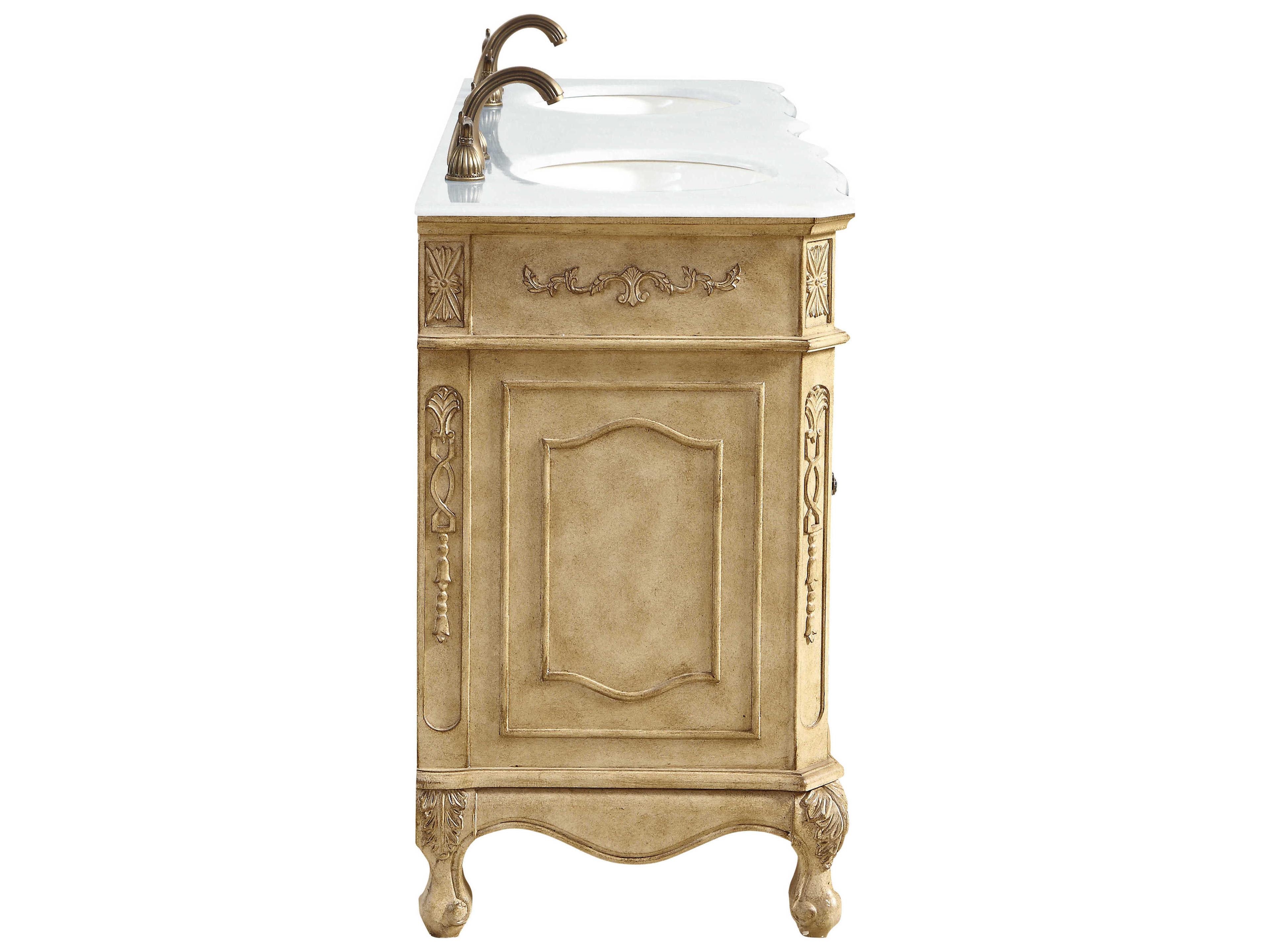 Elegant Lighting Danville Antique Beige 60" Vanity with Ivory White Quartz Countertop