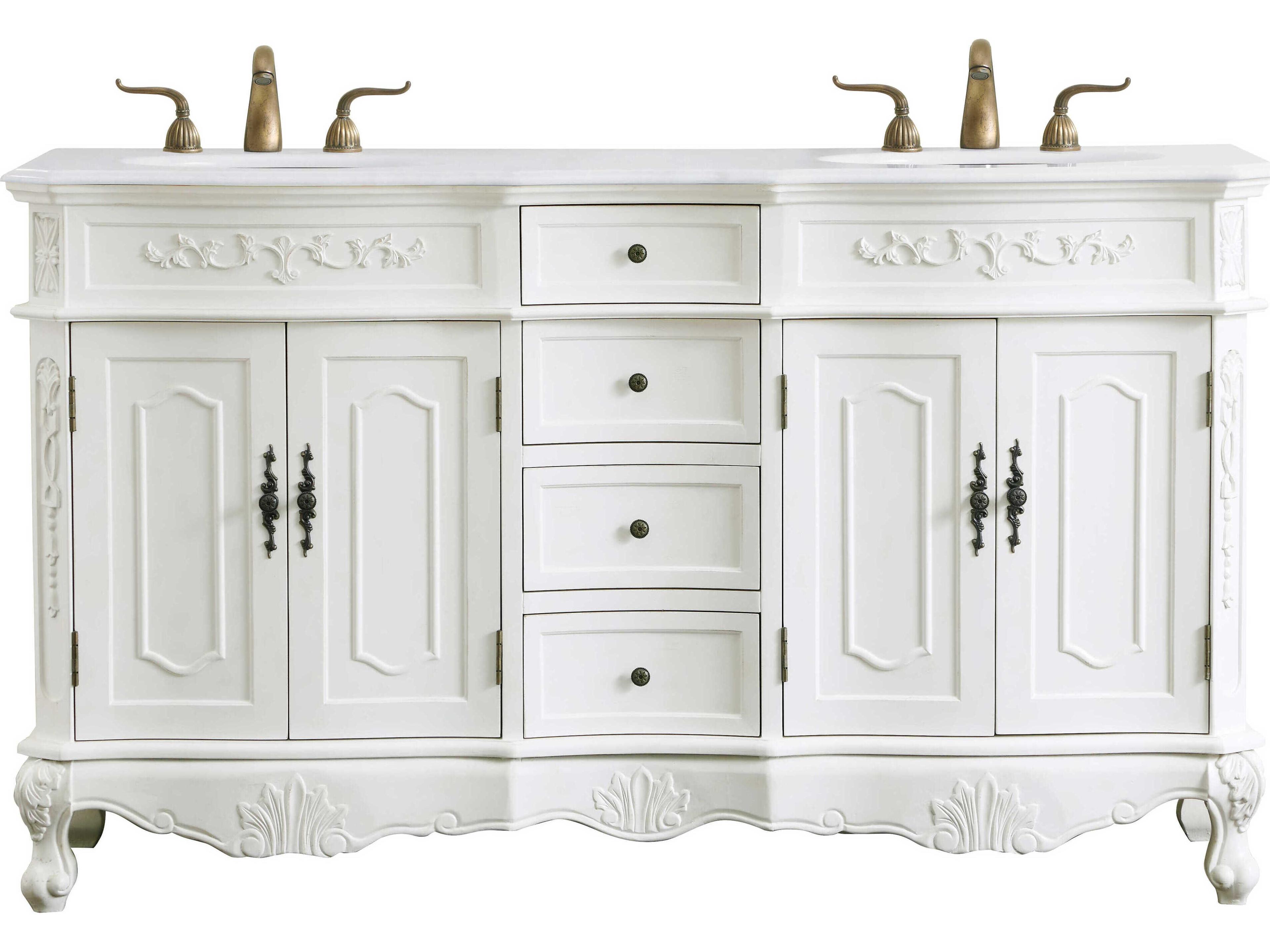 Danville Antique White 60" Vanity with Ivory White Quartz Countertop