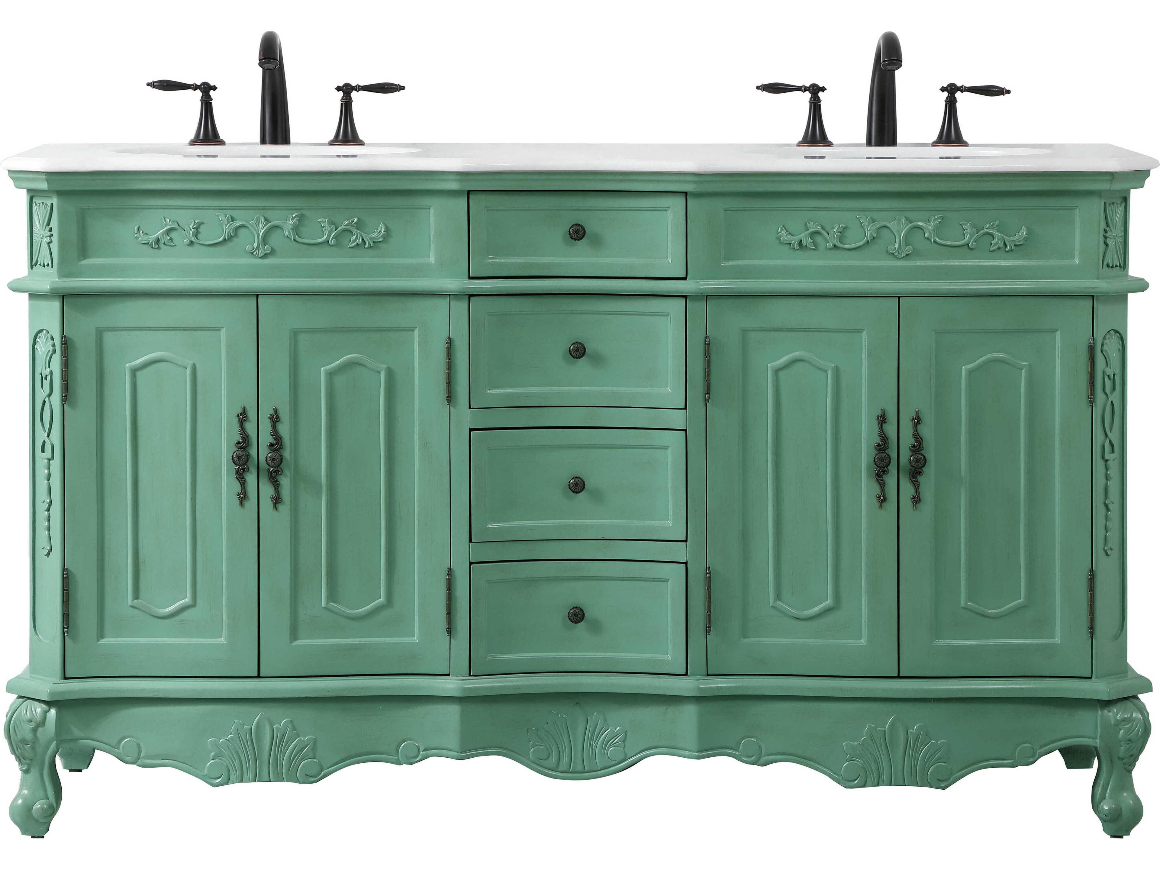 Elegant Lighting Danville Vintage Mint 60" Vanity with Ivory White Quartz Countertop