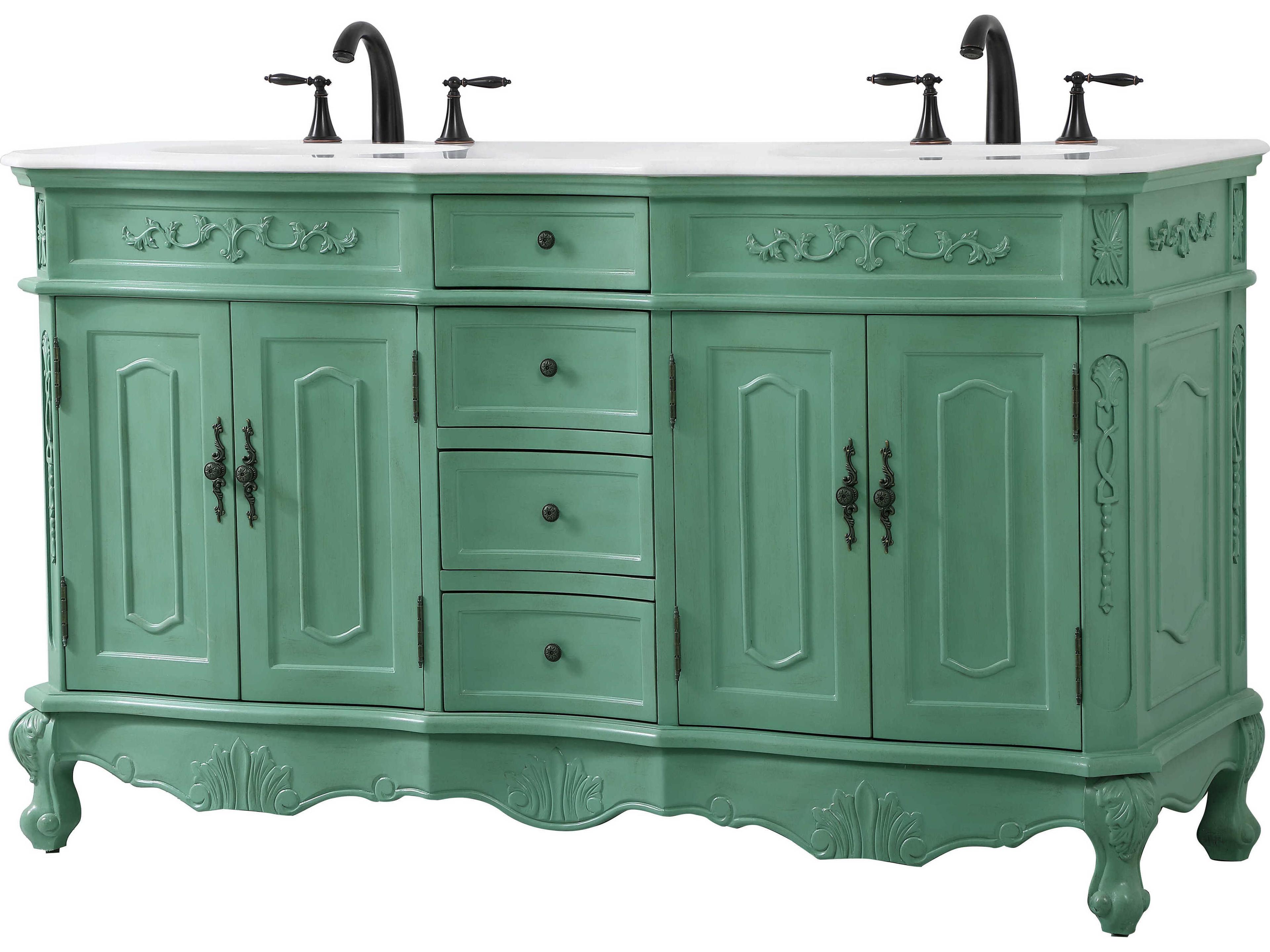 Elegant Lighting Danville Vintage Mint 60" Vanity with Ivory White Quartz Countertop