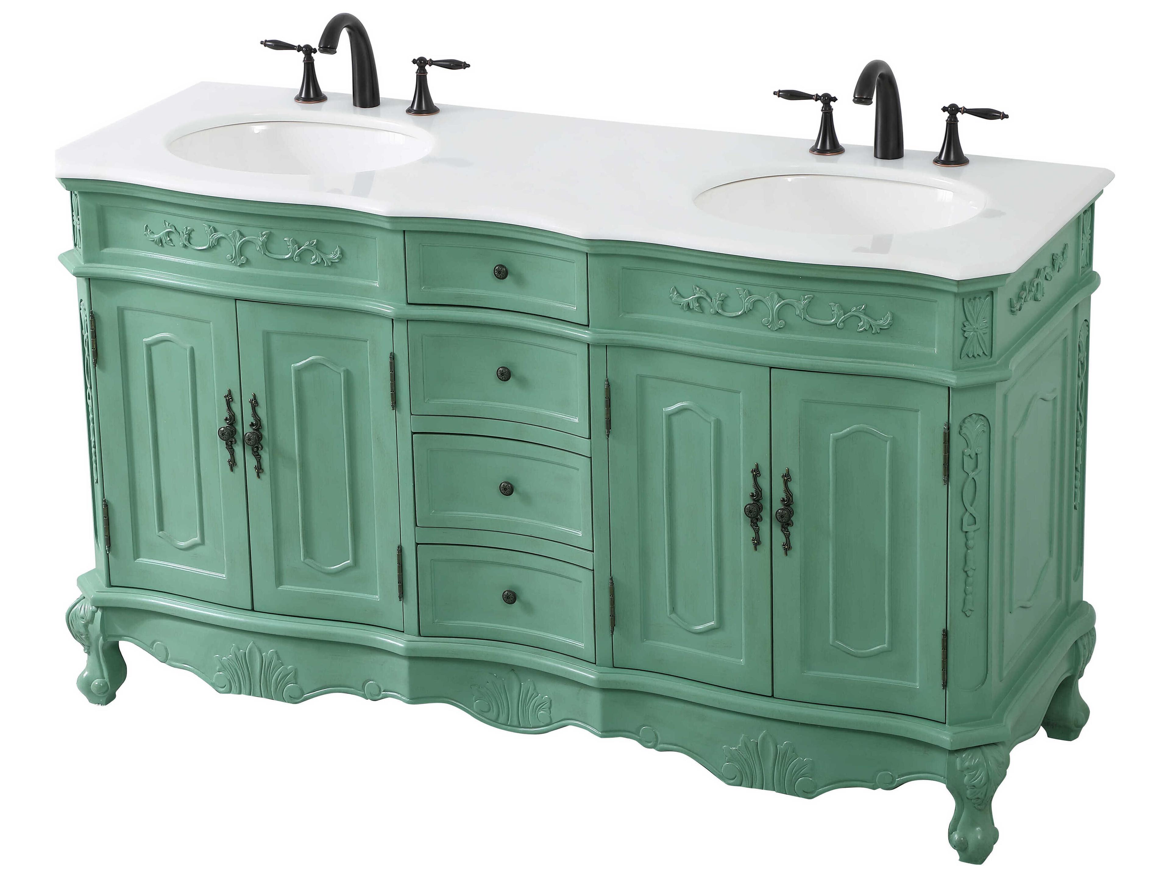 Elegant Lighting Danville Vintage Mint 60" Vanity with Ivory White Quartz Countertop