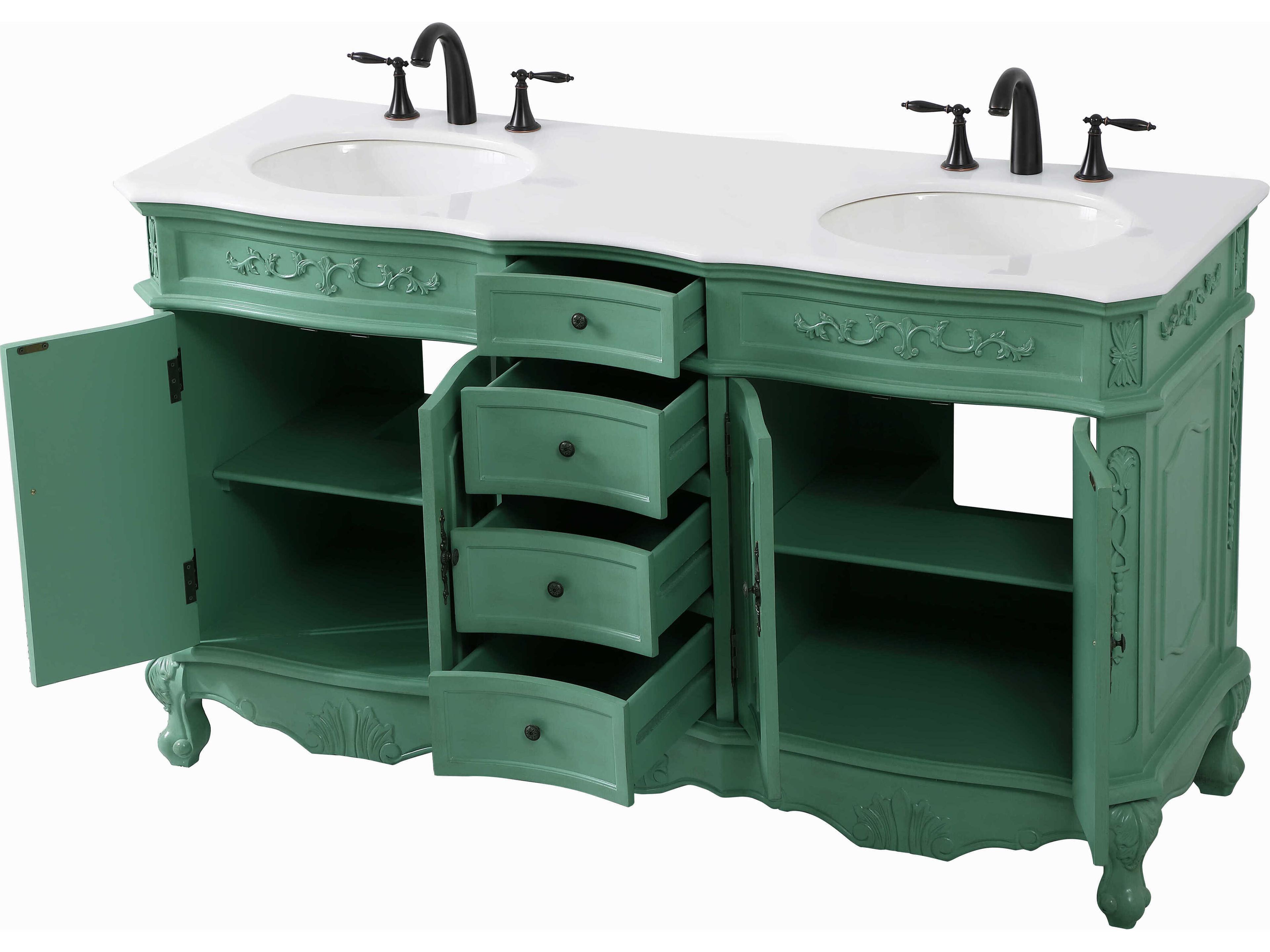 Elegant Lighting Danville Vintage Mint 60" Vanity with Ivory White Quartz Countertop