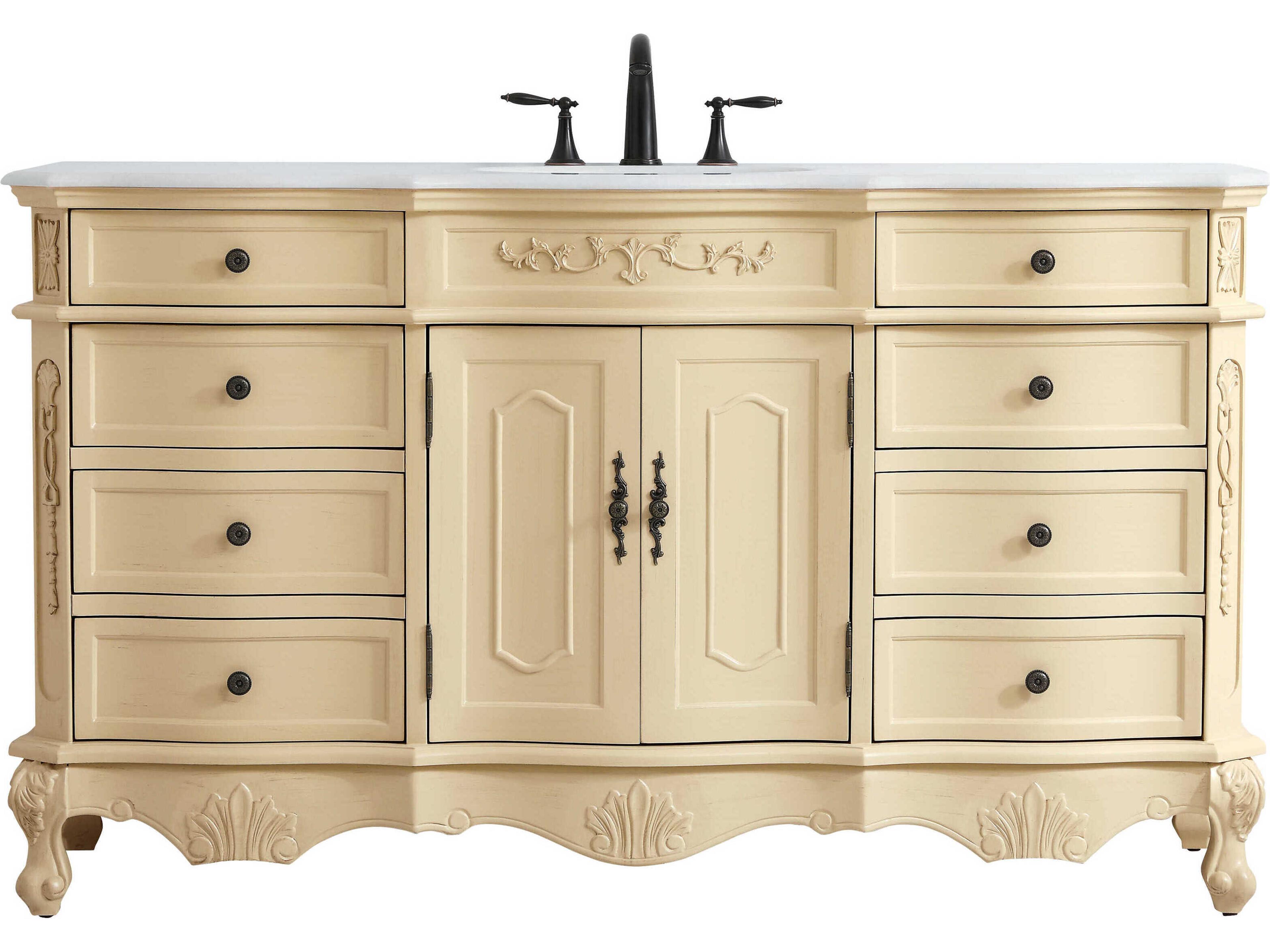 Danville Light Antique Beige 60" Vanity with Ivory White Quartz Countertop