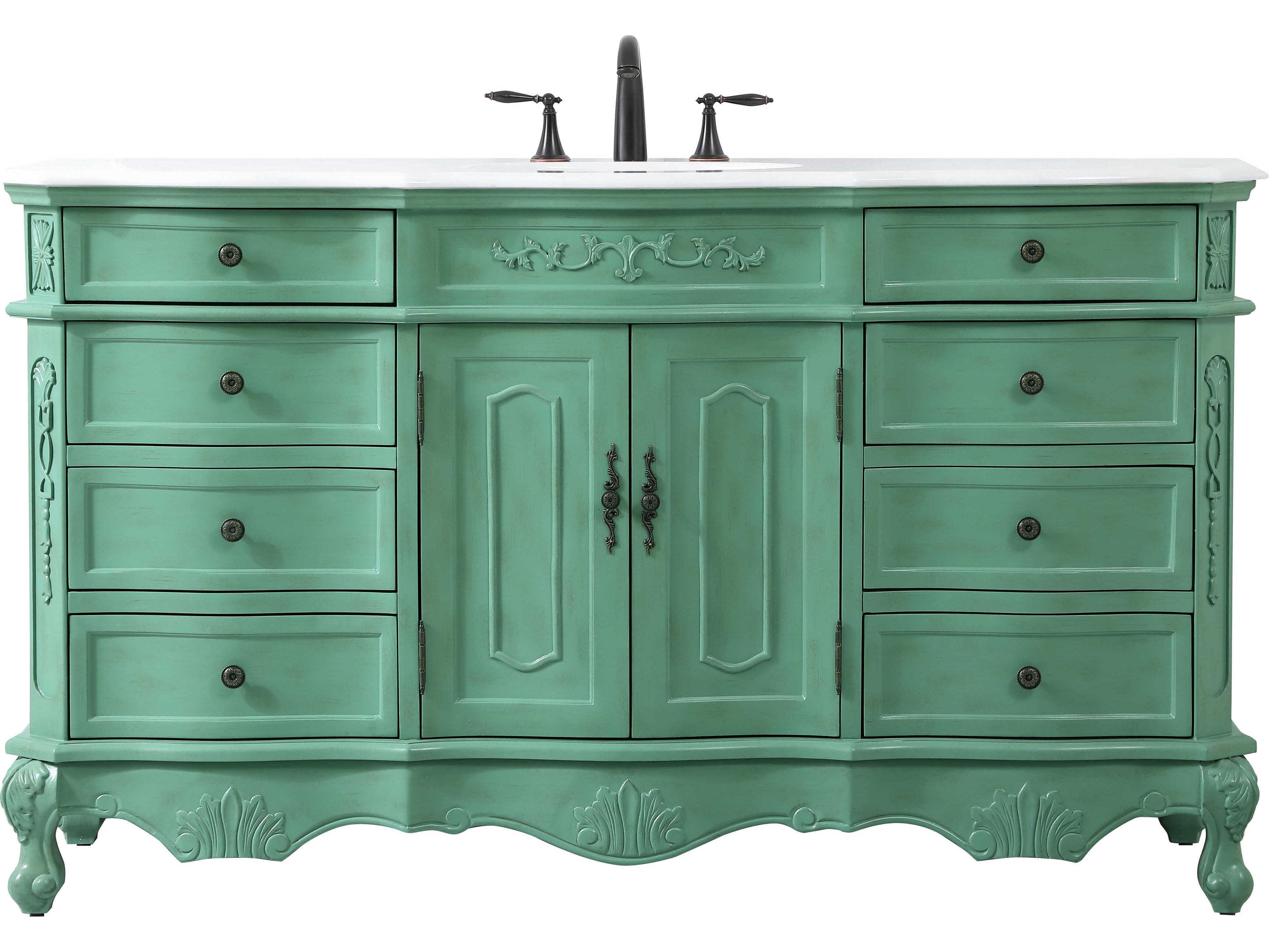 Danville Vintage Mint 60" Vanity with Ivory White Quartz Countertop