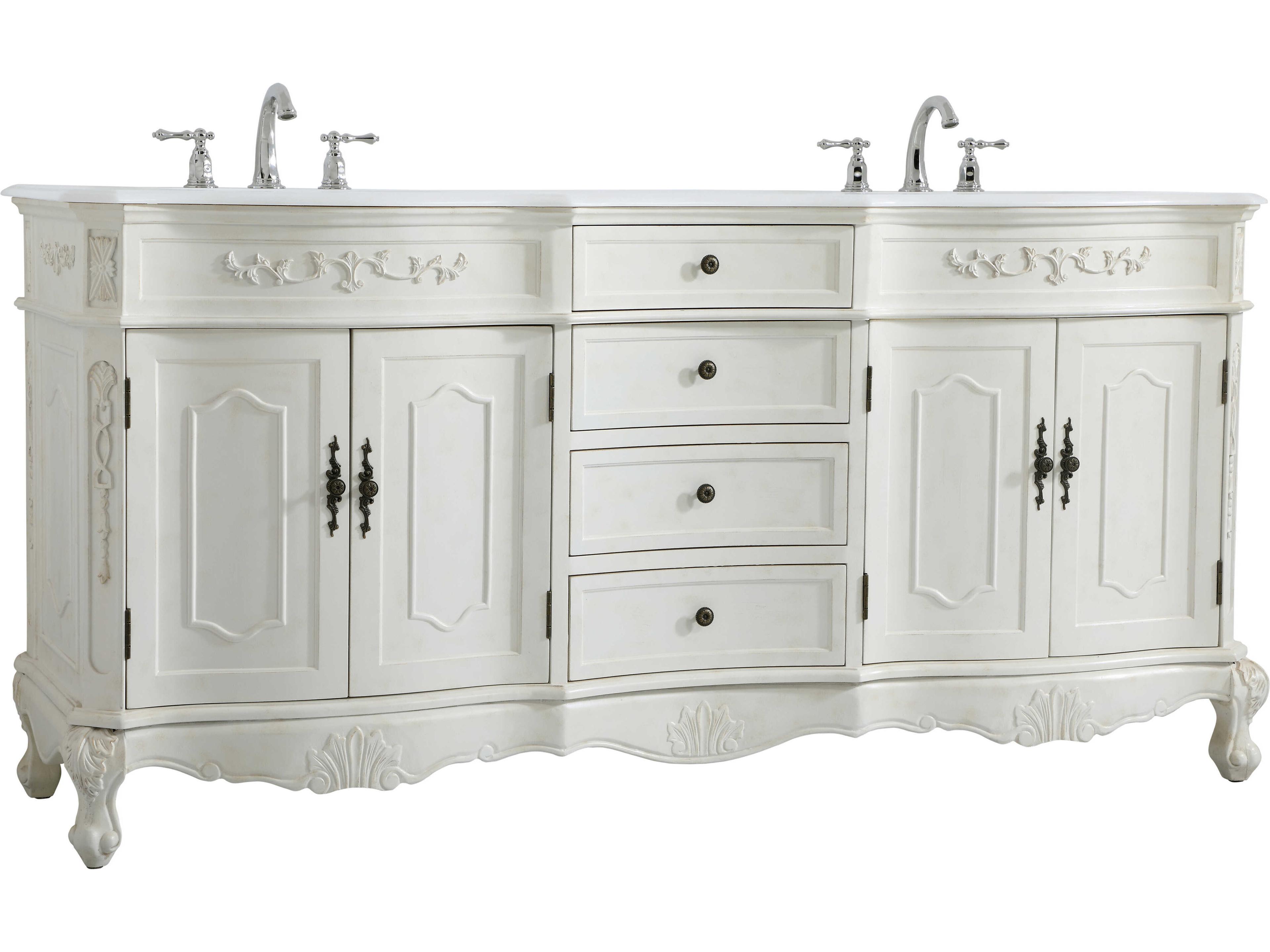 Elegant Lighting Danville Antique White 72" Vanity with Ivory White Quartz Countertop