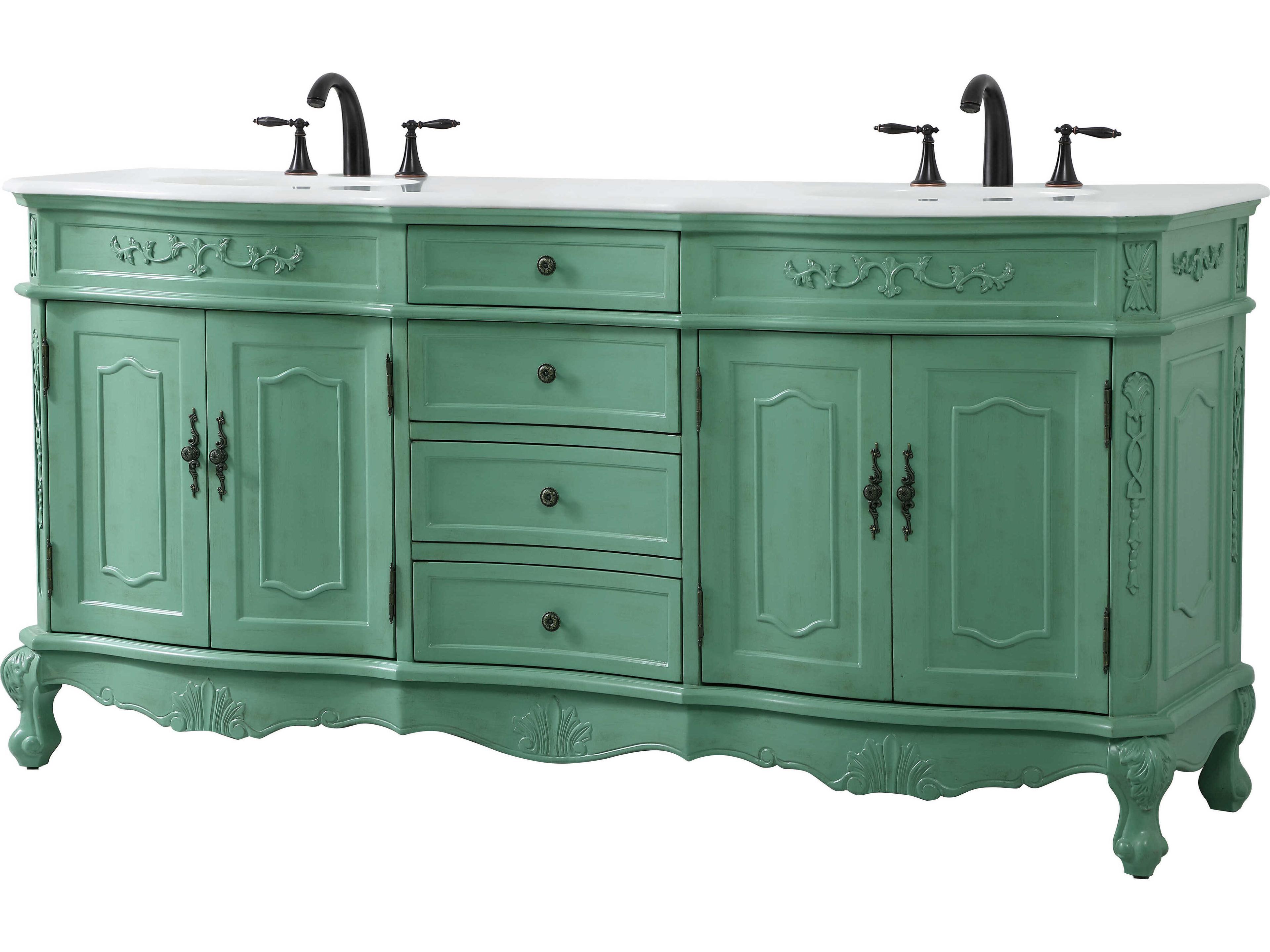 Elegant Lighting Danville Vintage Mint 72" Vanity with Ivory White Quartz Countertop