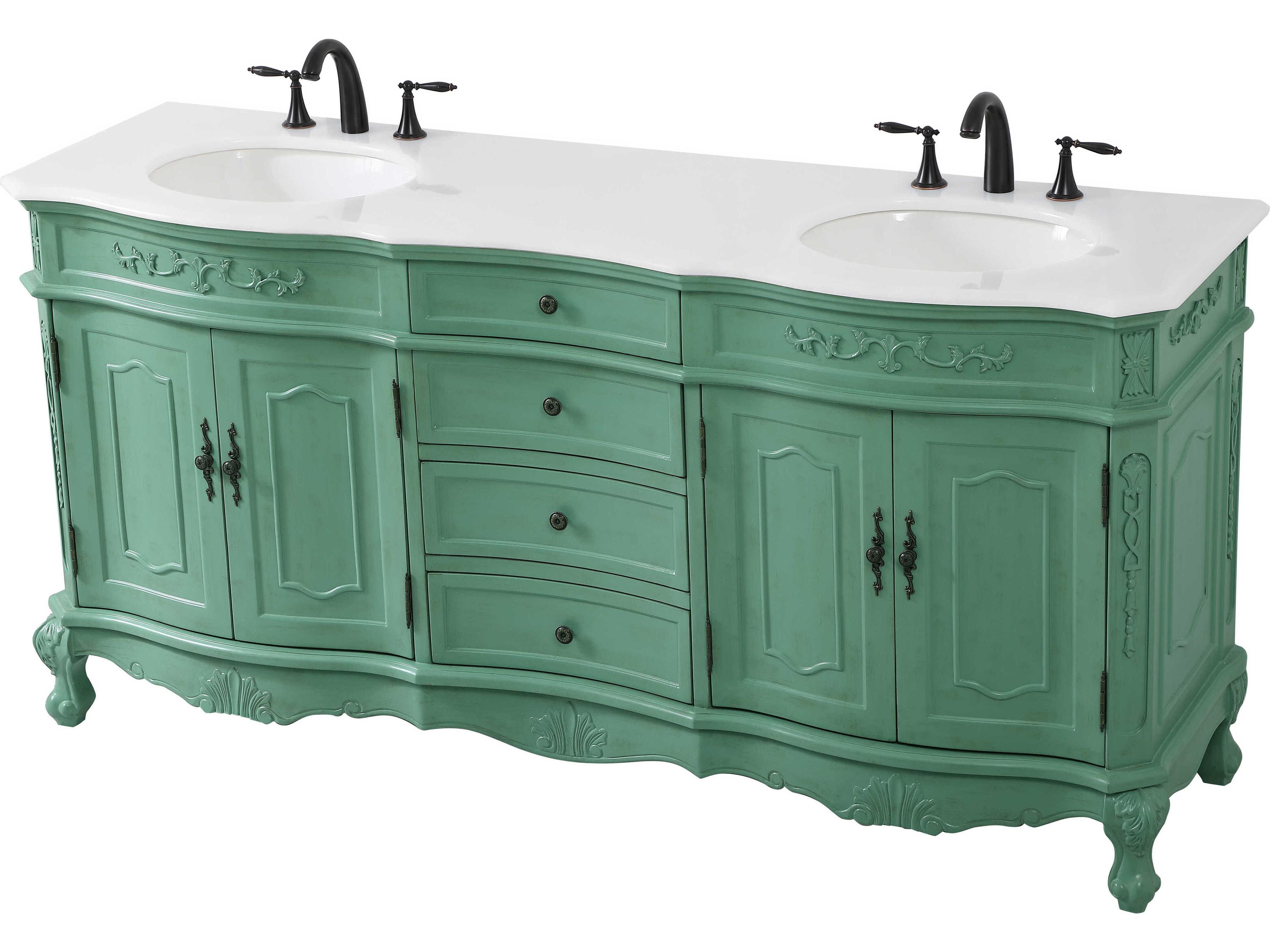 Elegant Lighting Danville Vintage Mint 72" Vanity with Ivory White Quartz Countertop