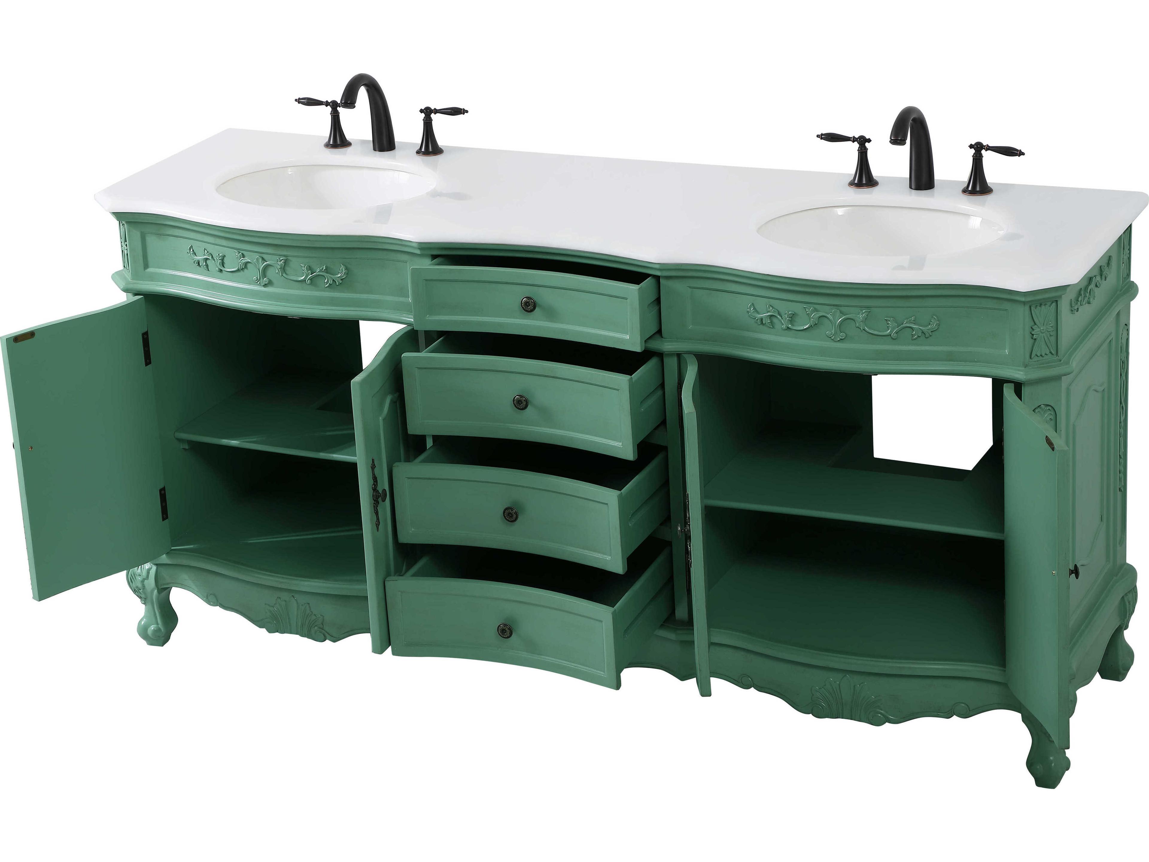 Elegant Lighting Danville Vintage Mint 72" Vanity with Ivory White Quartz Countertop