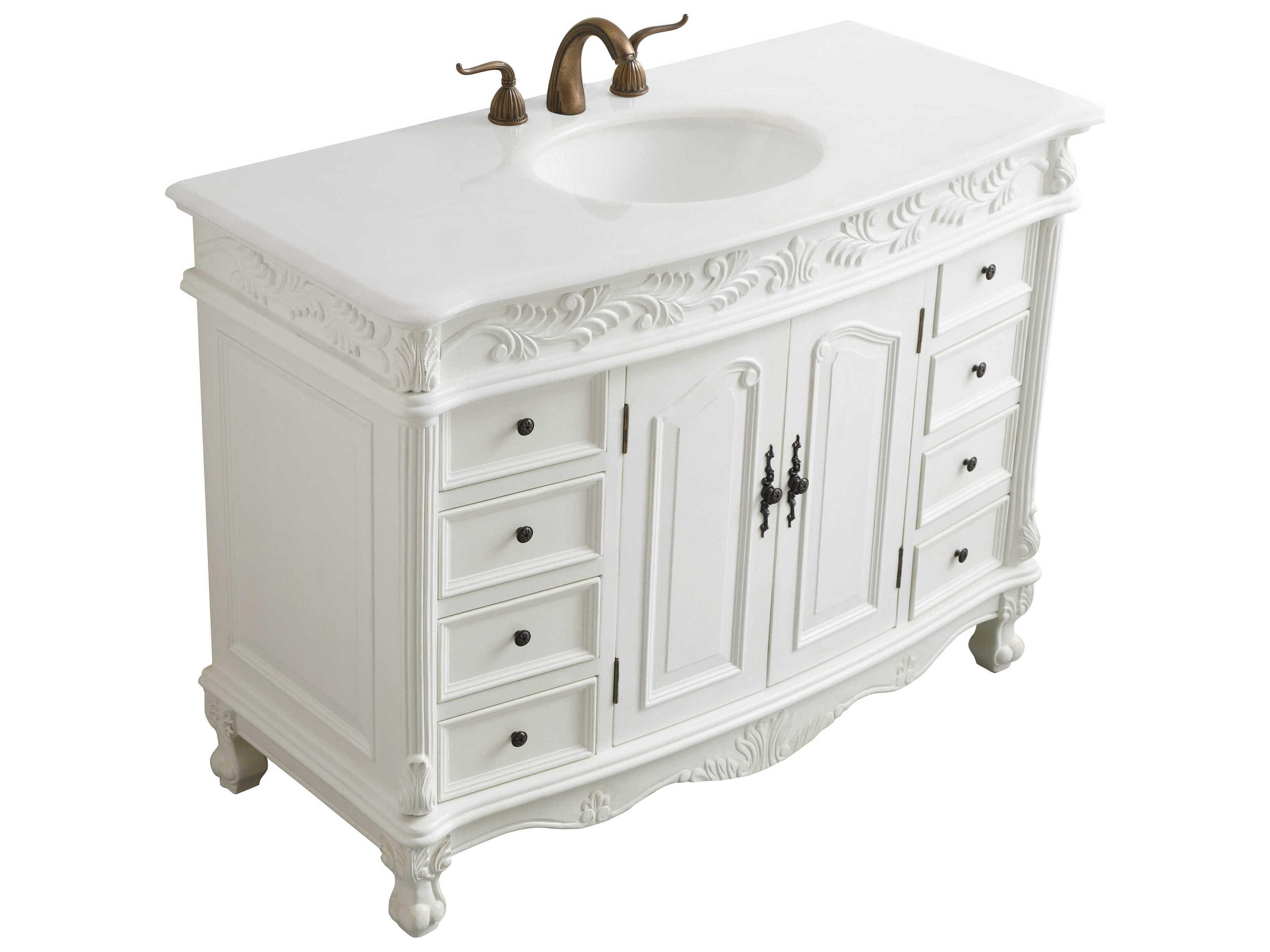 Elegant Lighting Bordeaux Antique White 48" Vanity
