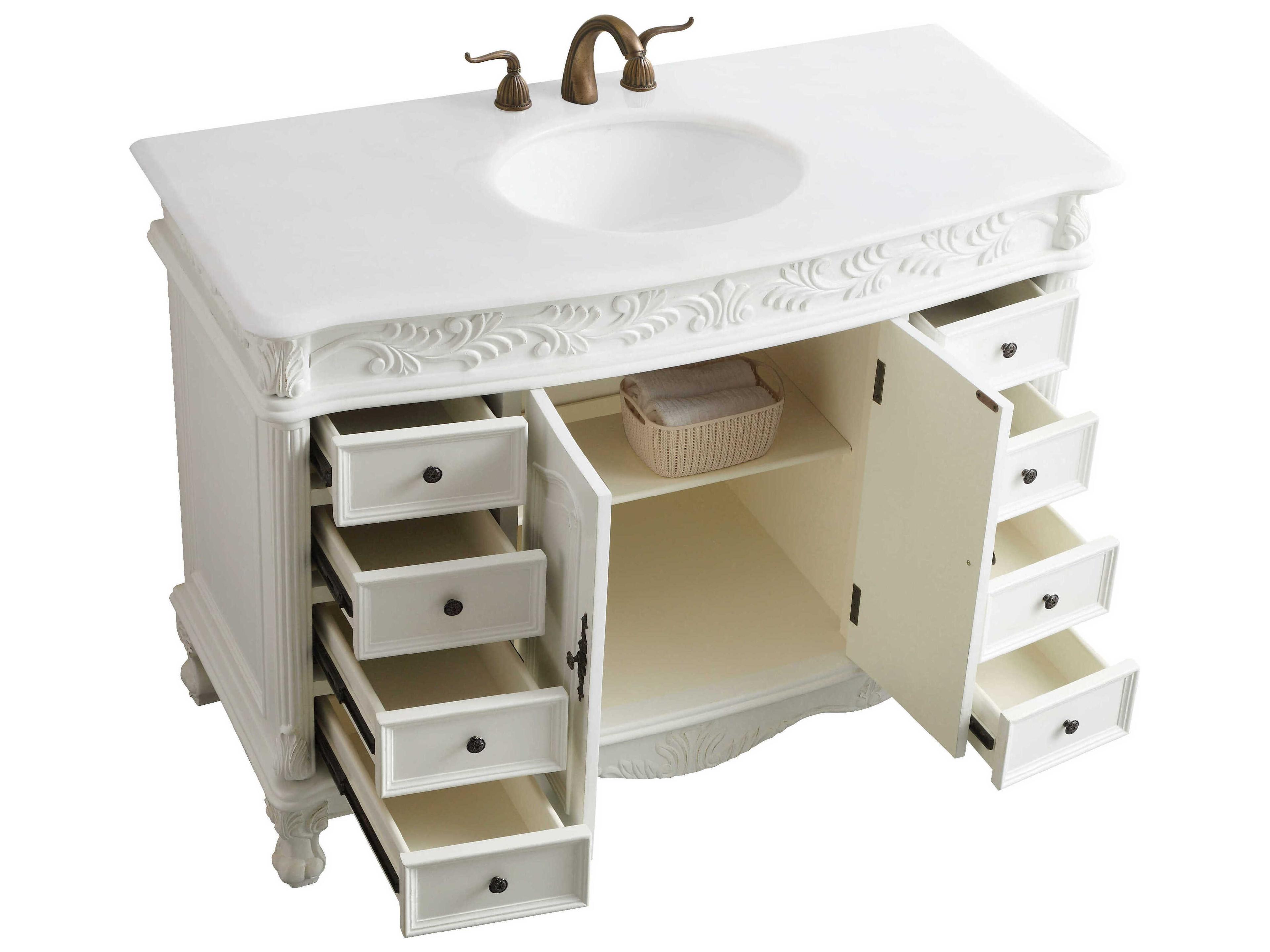 Elegant Lighting Bordeaux Antique White 48" Vanity